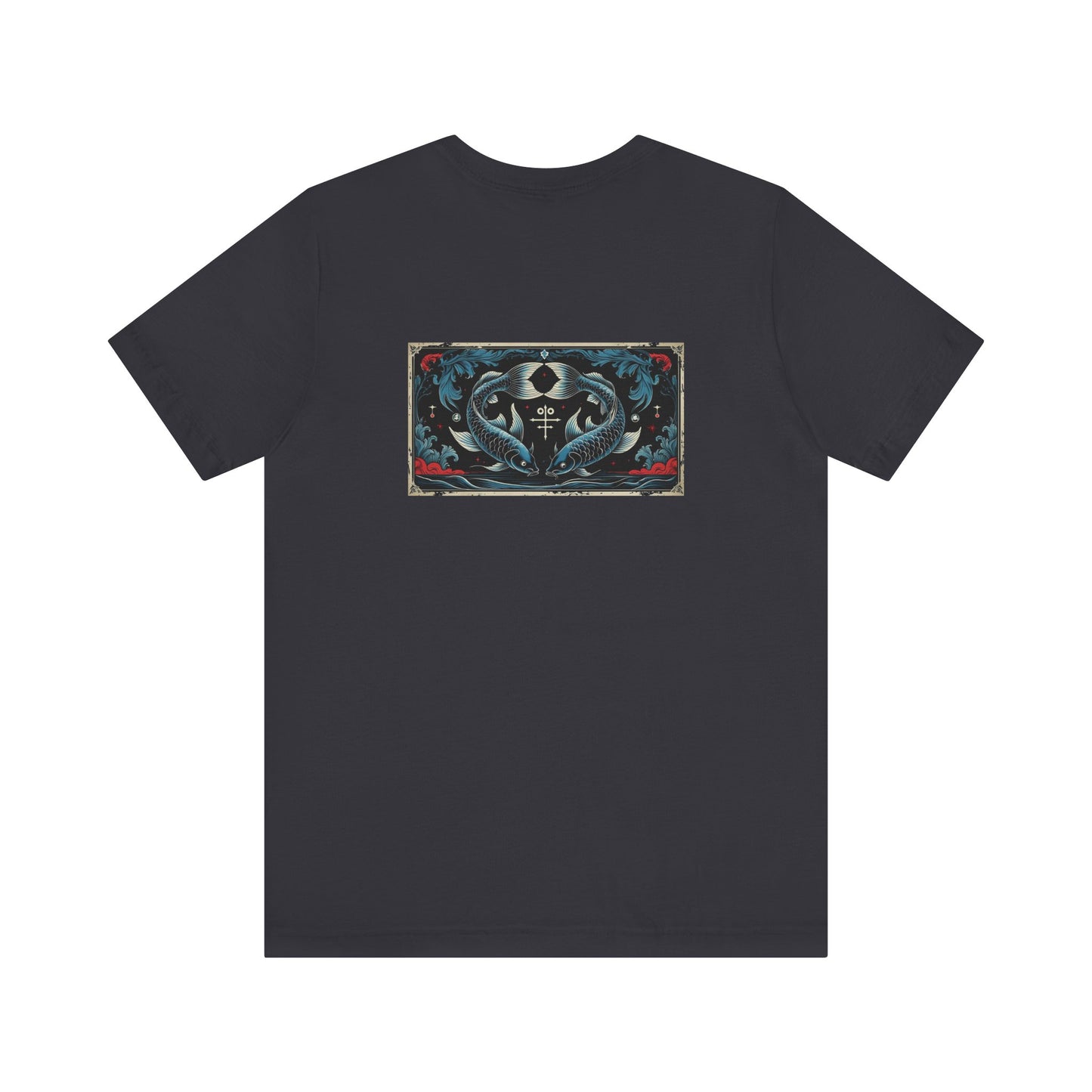 Pisces - Gothic Zodiac T-Shirt. Blue graphic on the back. Zodiac in the Shadows
