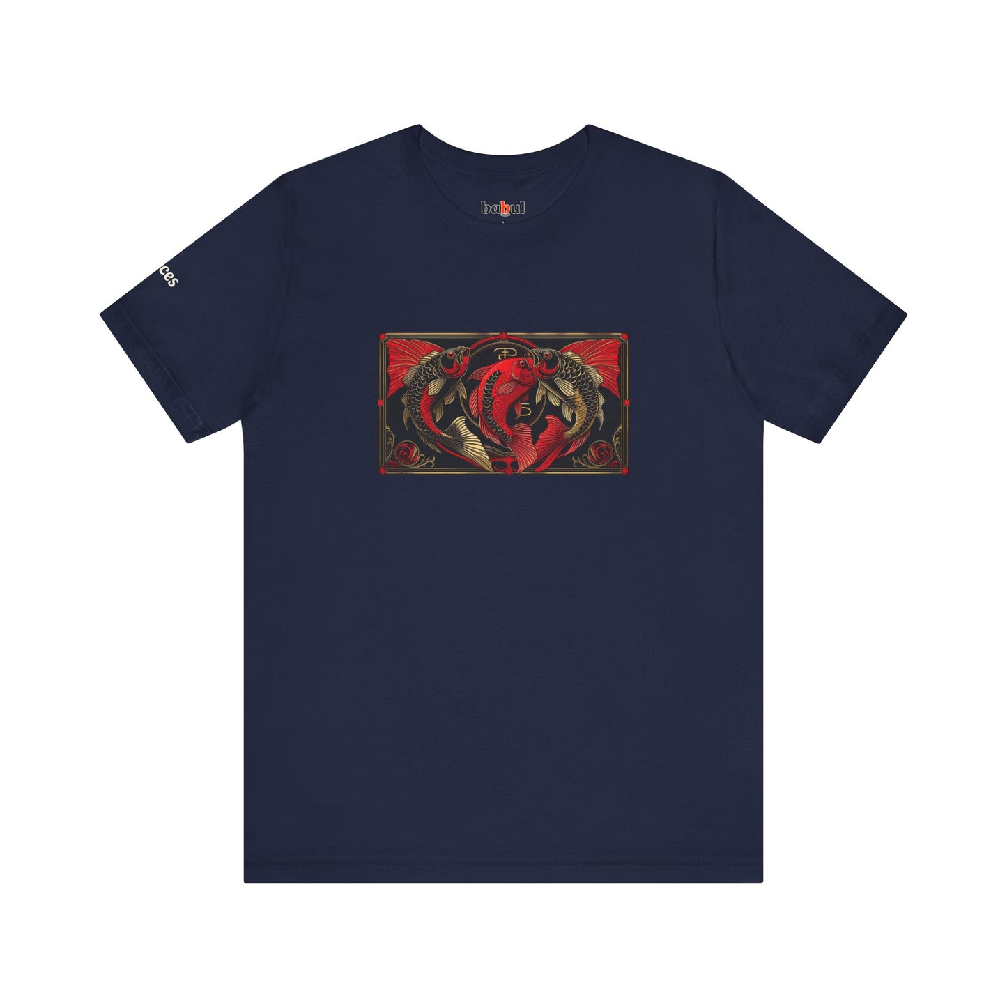 Pisces - Gothic Zodiac T-Shirt. Red graphic in front. Zodiac in the Shadows