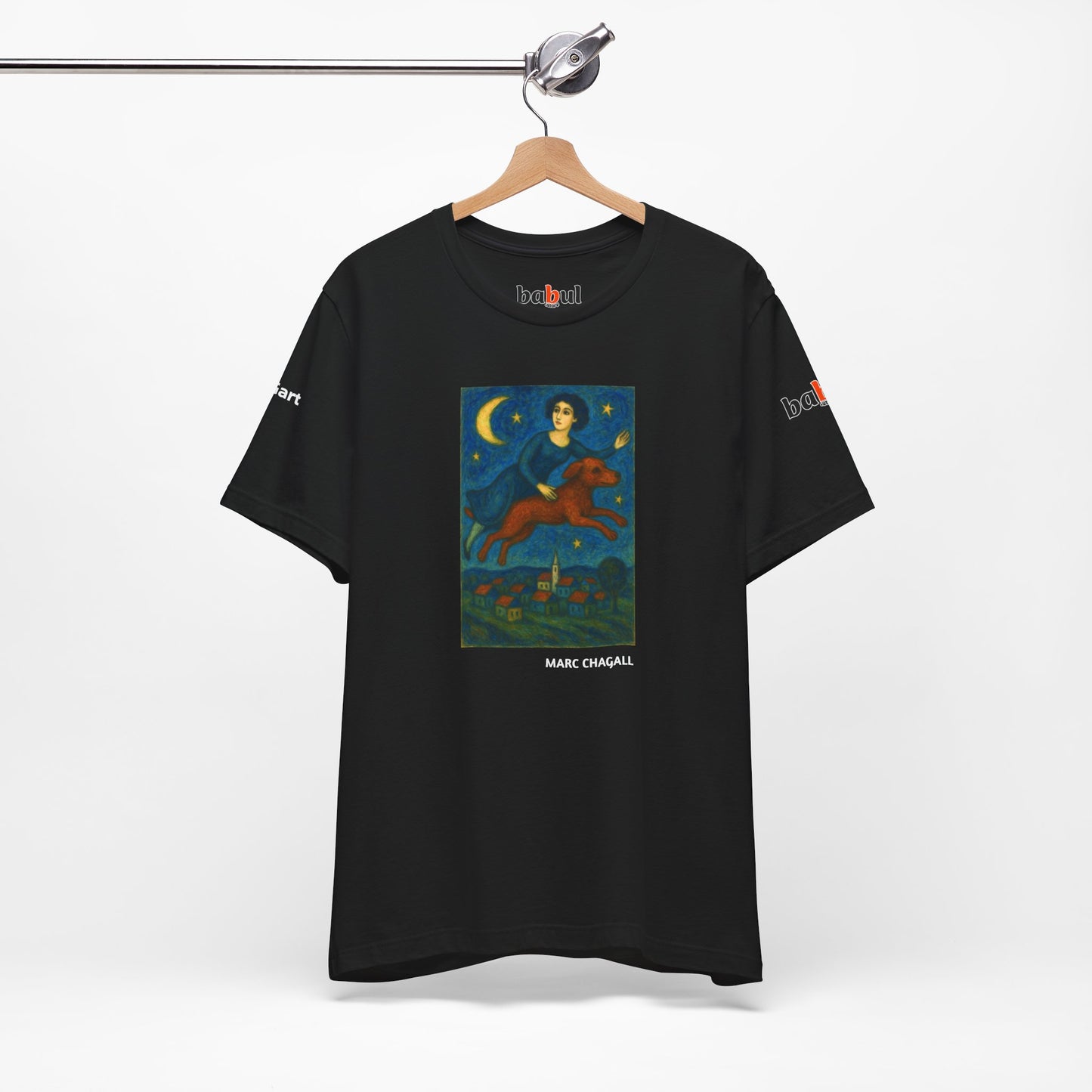 DOGART Unisex Jersey Cat T-Shirt - MARC CHAGALL - Iconic Painting Reimagined with Dogs