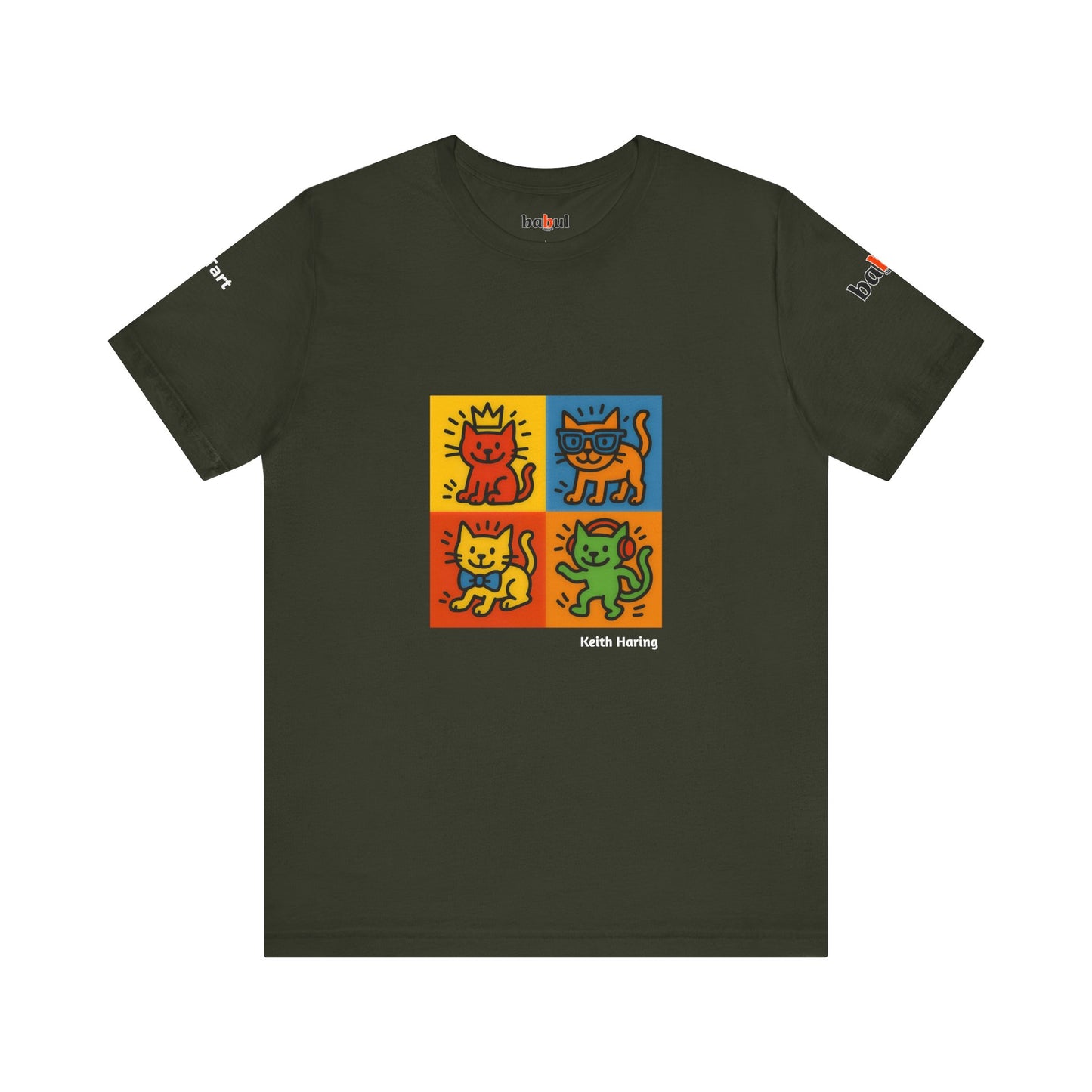 CATART Unisex Jersey Cat T-Shirt - KEITH HARING - Iconic Painting Reimagined with Cats