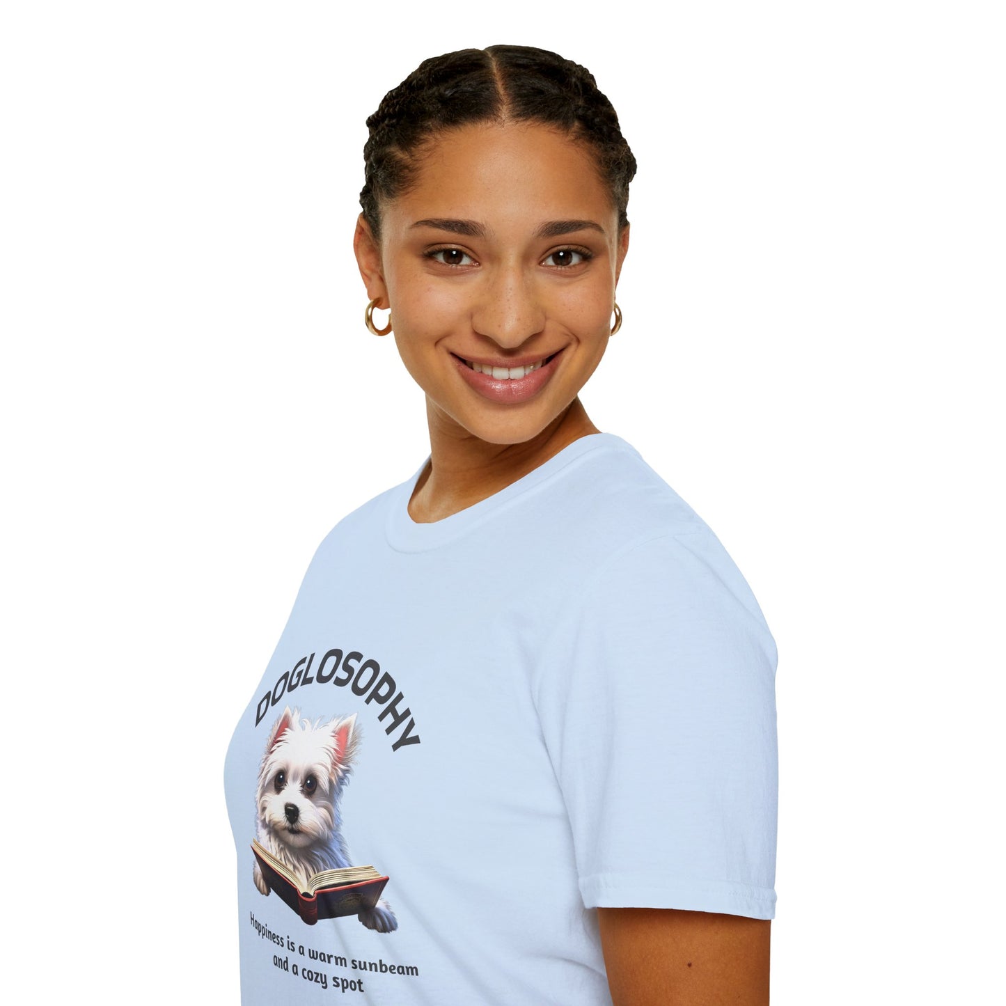 Doglosophy Unisex Softstyle T-Shirt - "Happiness is a Warm Sunbeam" Design