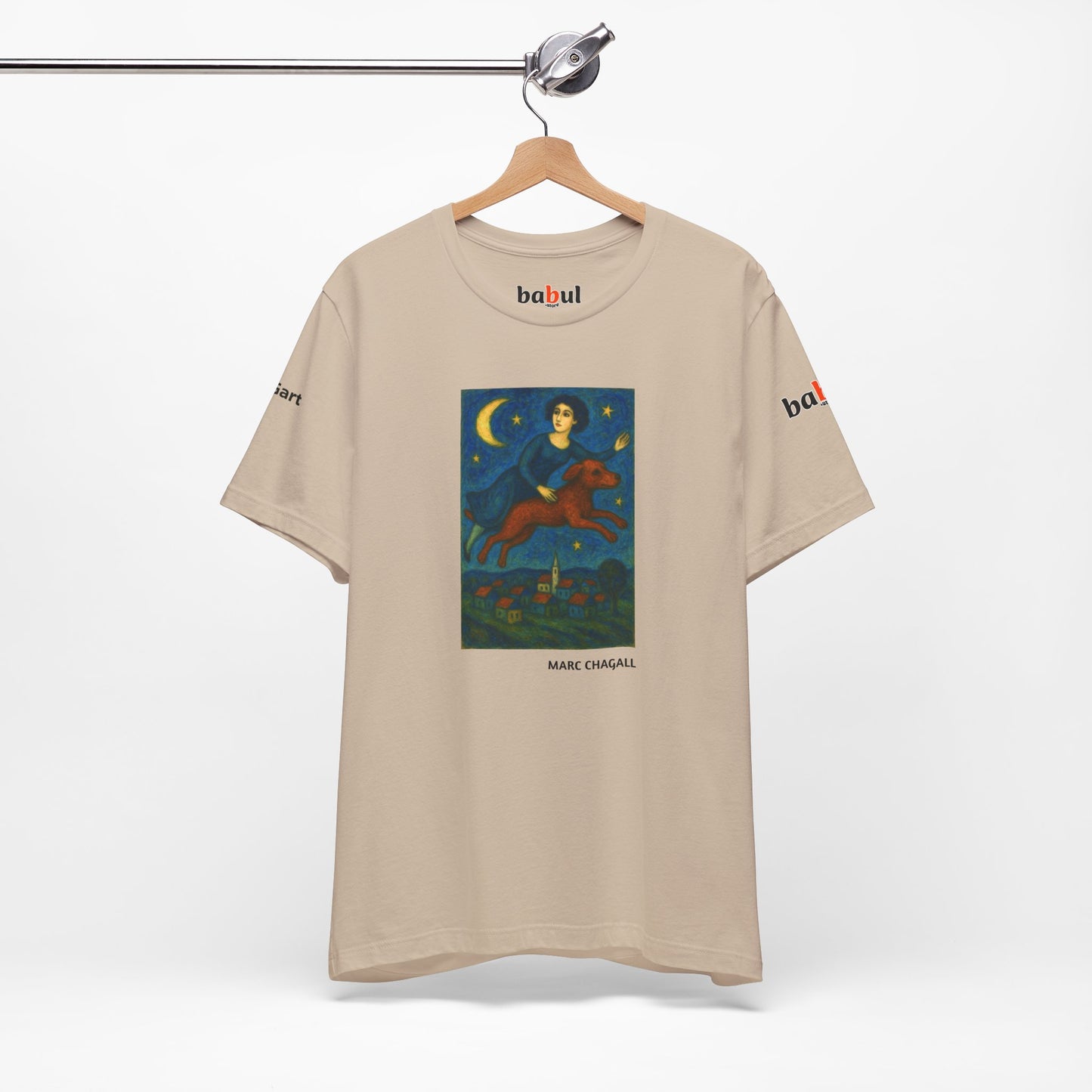 DOGART Unisex Jersey Cat T-Shirt - MARC CHAGALL - Iconic Painting Reimagined with Dogs