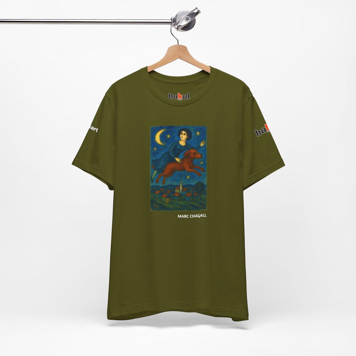 DOGART Unisex Jersey Cat T-Shirt - MARC CHAGALL - Iconic Painting Reimagined with Dogs