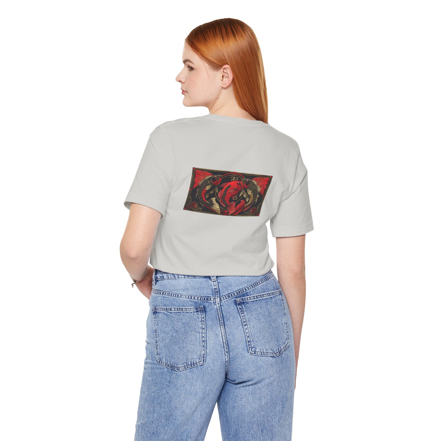 Pisces - Gothic Zodiac, Red Graphic on the back T-Shirt. Zodiac in the Shadows