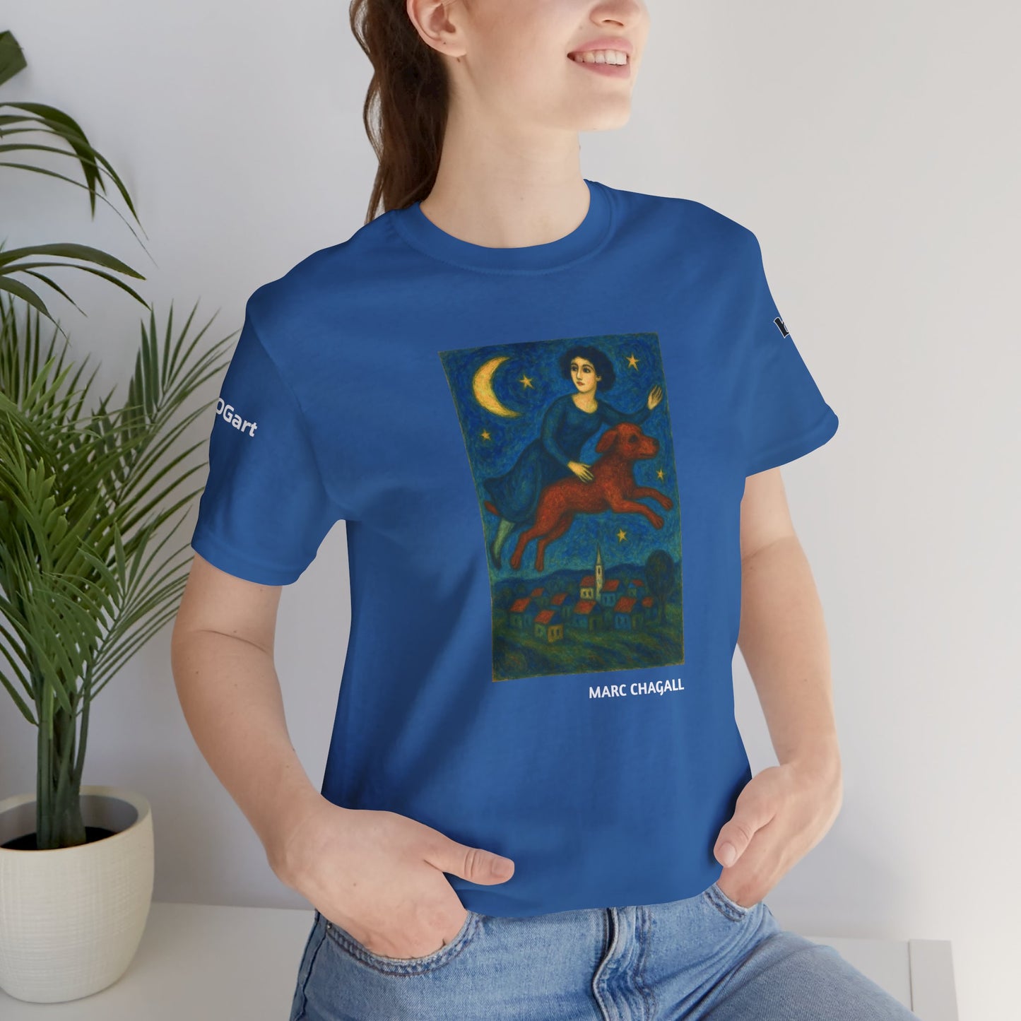 DOGART Unisex Jersey Cat T-Shirt - MARC CHAGALL - Iconic Painting Reimagined with Dogs