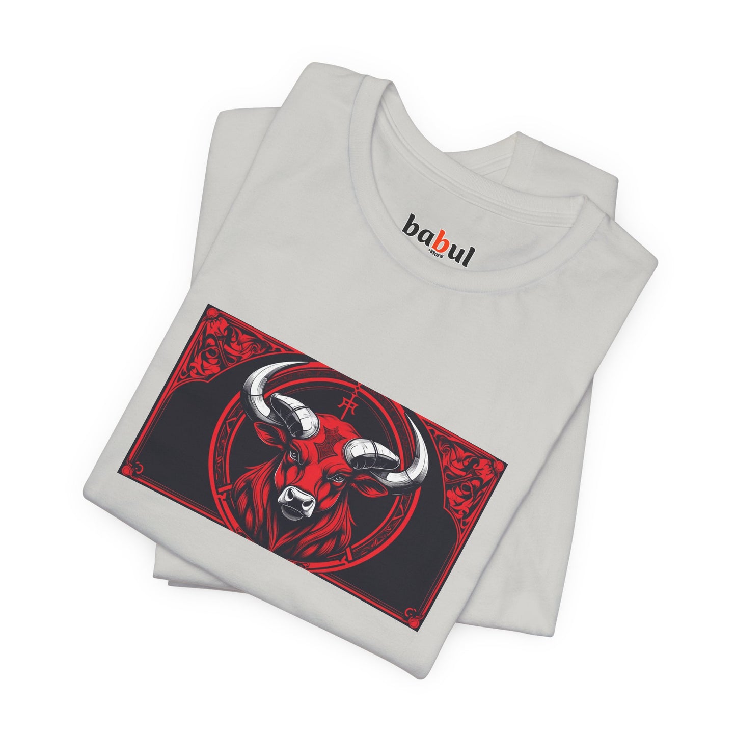 Taurus - Gothic Zodiac T-Shirt. Red graphic in front. Zodiac in the Shadows