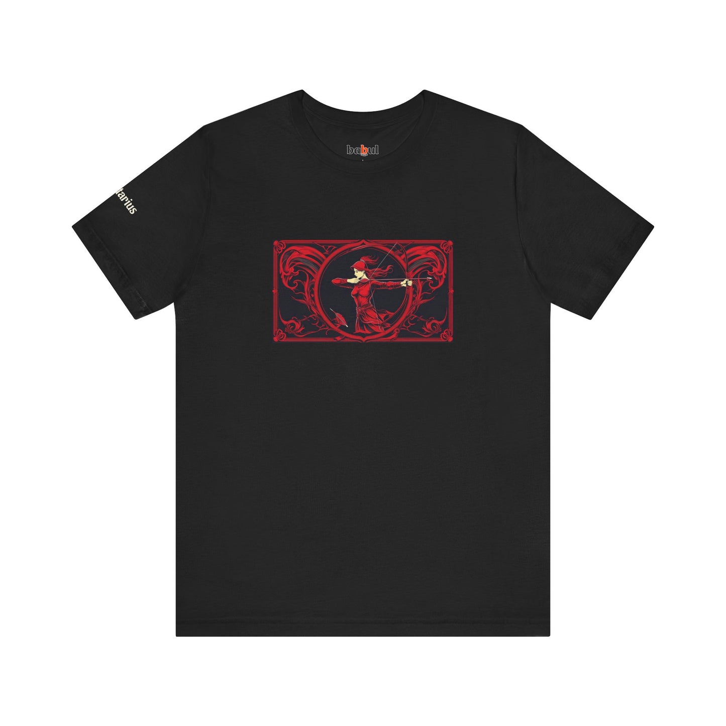 Sagittarius - Gothic Zodiac T-Shirt. Red graphic in front. Zodiac in the Shadows
