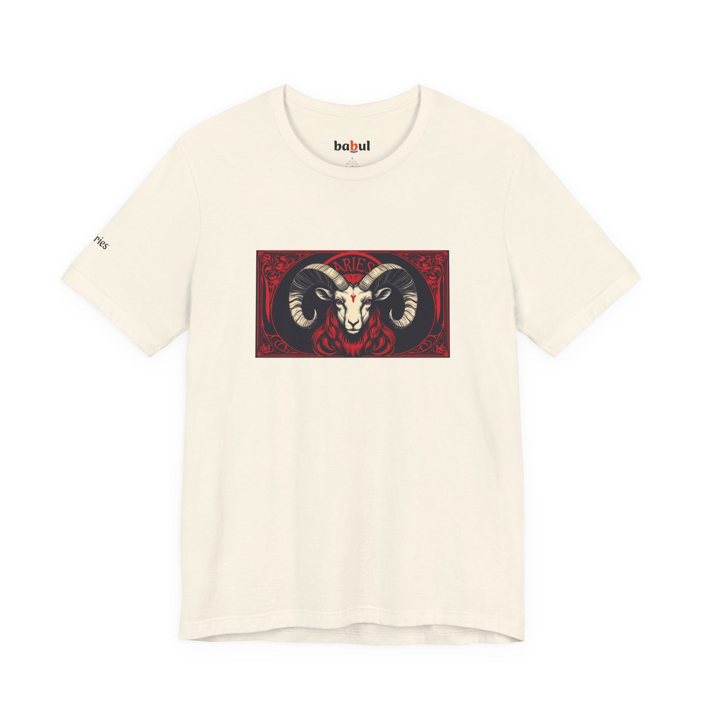 Aries - Gothic Zodiac T-Shirt. Red graphic in front. Zodiac in the Shadows