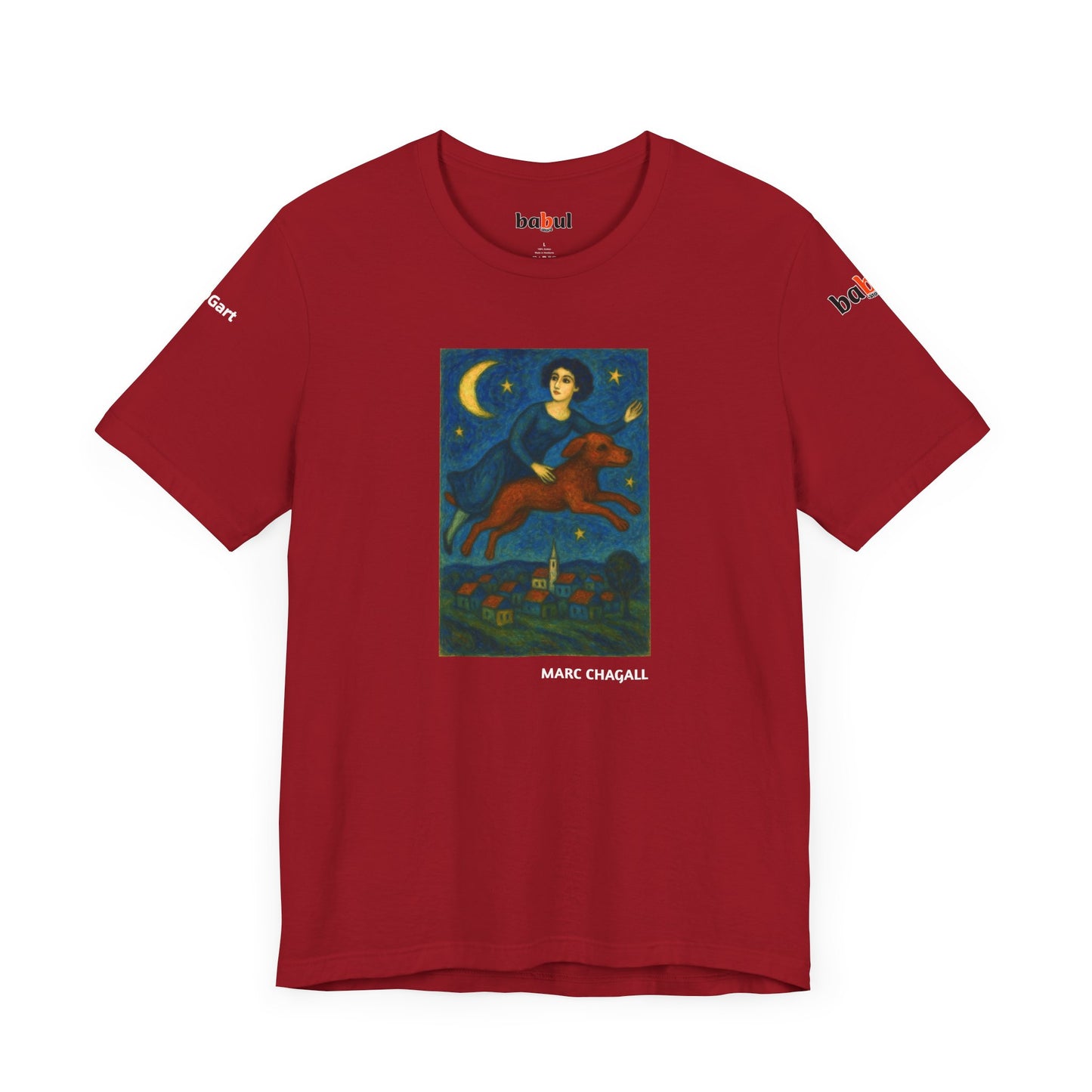 DOGART Unisex Jersey Cat T-Shirt - MARC CHAGALL - Iconic Painting Reimagined with Dogs