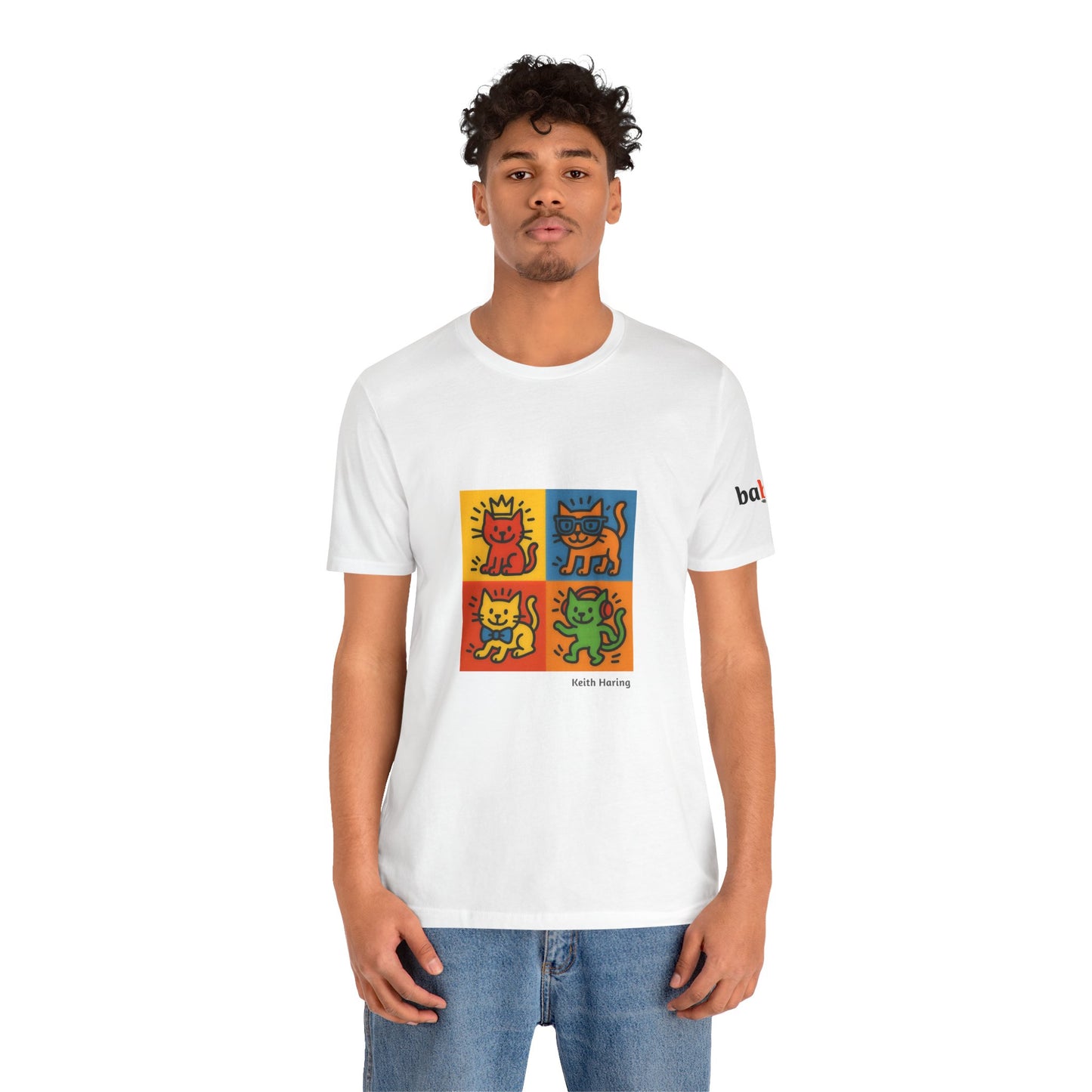 CATART Unisex Jersey Cat T-Shirt - KEITH HARING - Iconic Painting Reimagined with Cats