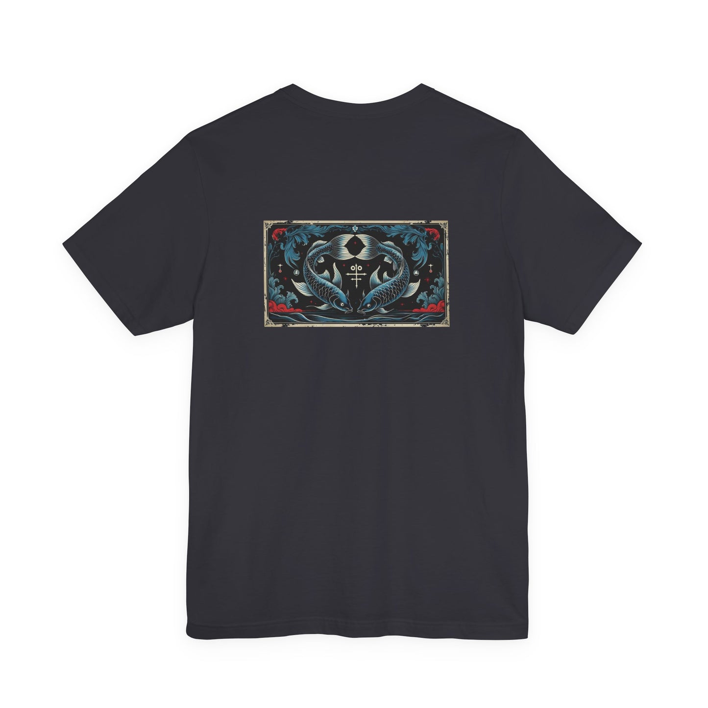 Pisces - Gothic Zodiac T-Shirt. Blue graphic on the back. Zodiac in the Shadows