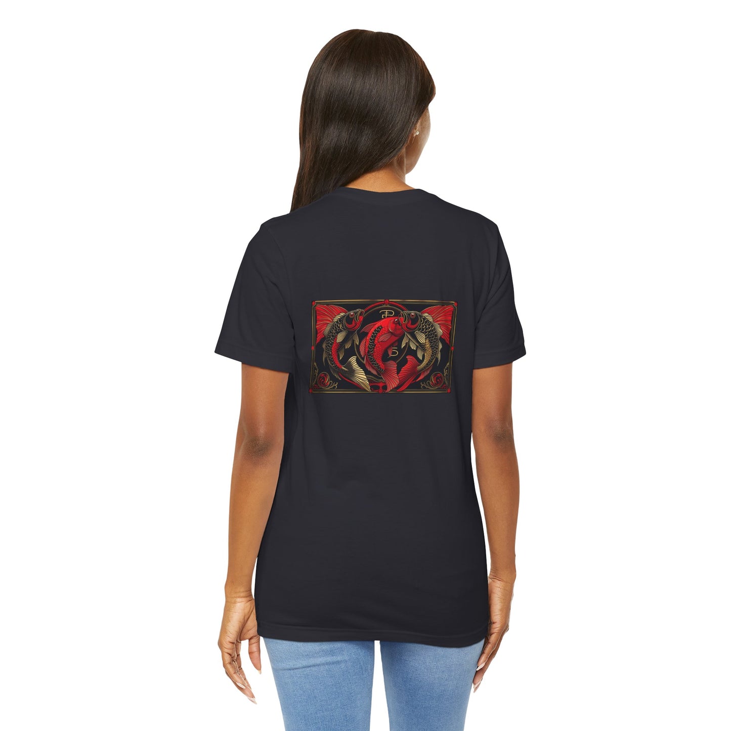 Pisces - Gothic Zodiac, Red Graphic on the back T-Shirt. Zodiac in the Shadows