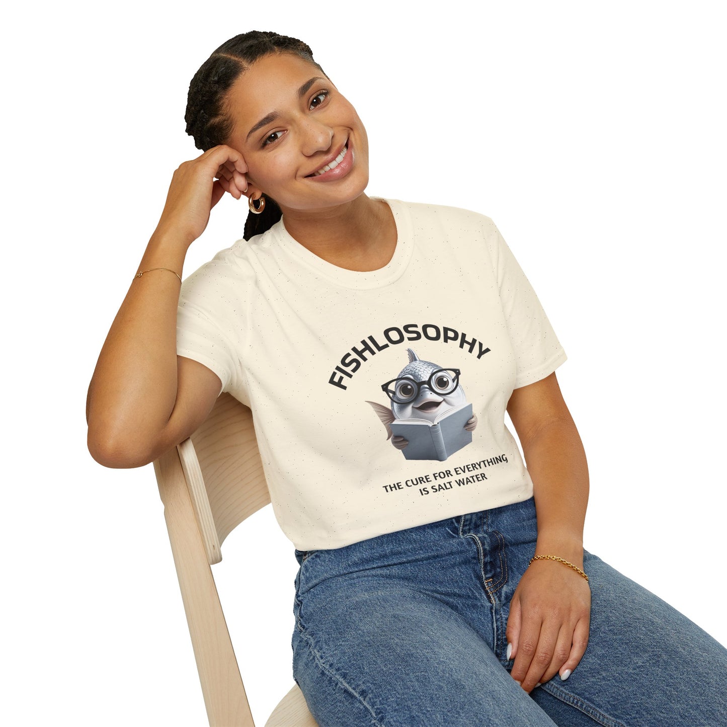 Fishlosophy Unisex T-Shirt - Ocean Vibes and Life's Questions Design - The Cure For Everything Is Salt Water