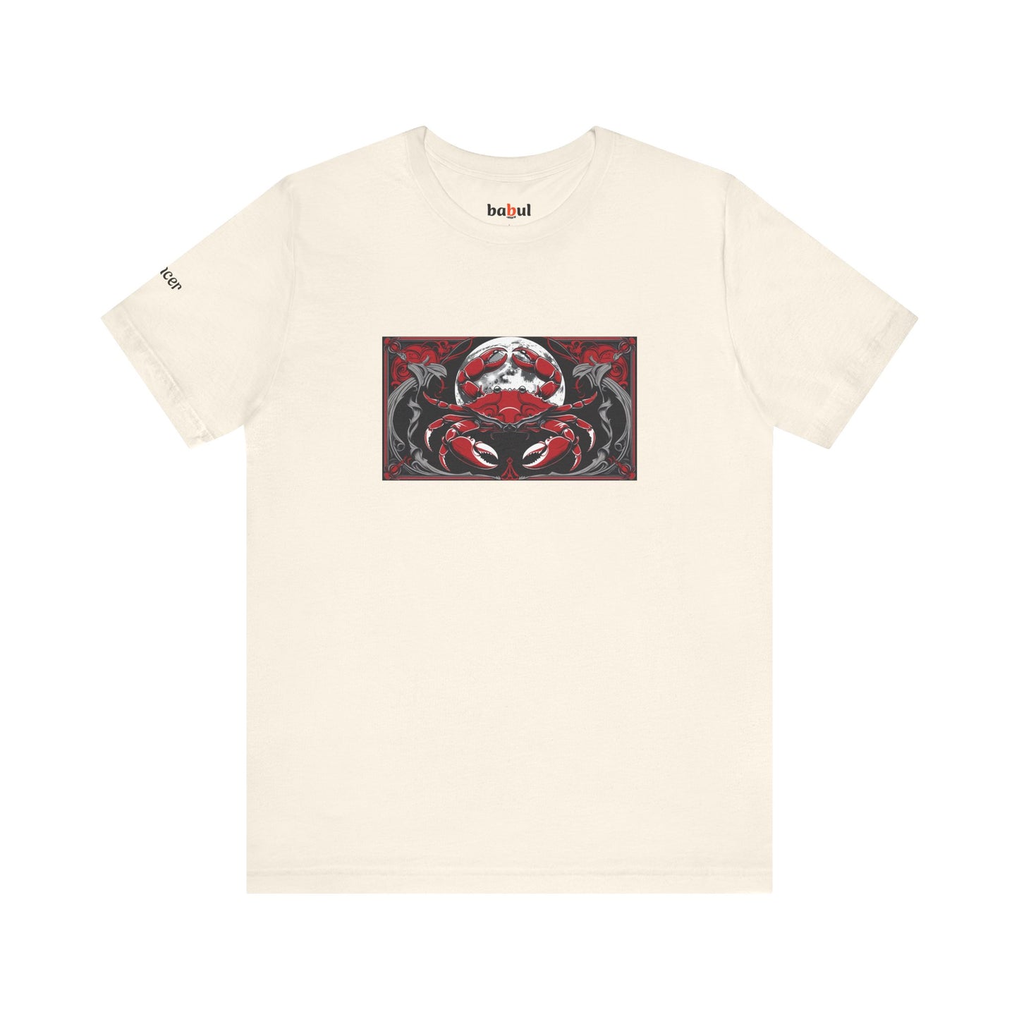Cancer - Gothic Zodiac T-Shirt. Red graphic in front. Zodiac in the Shadows