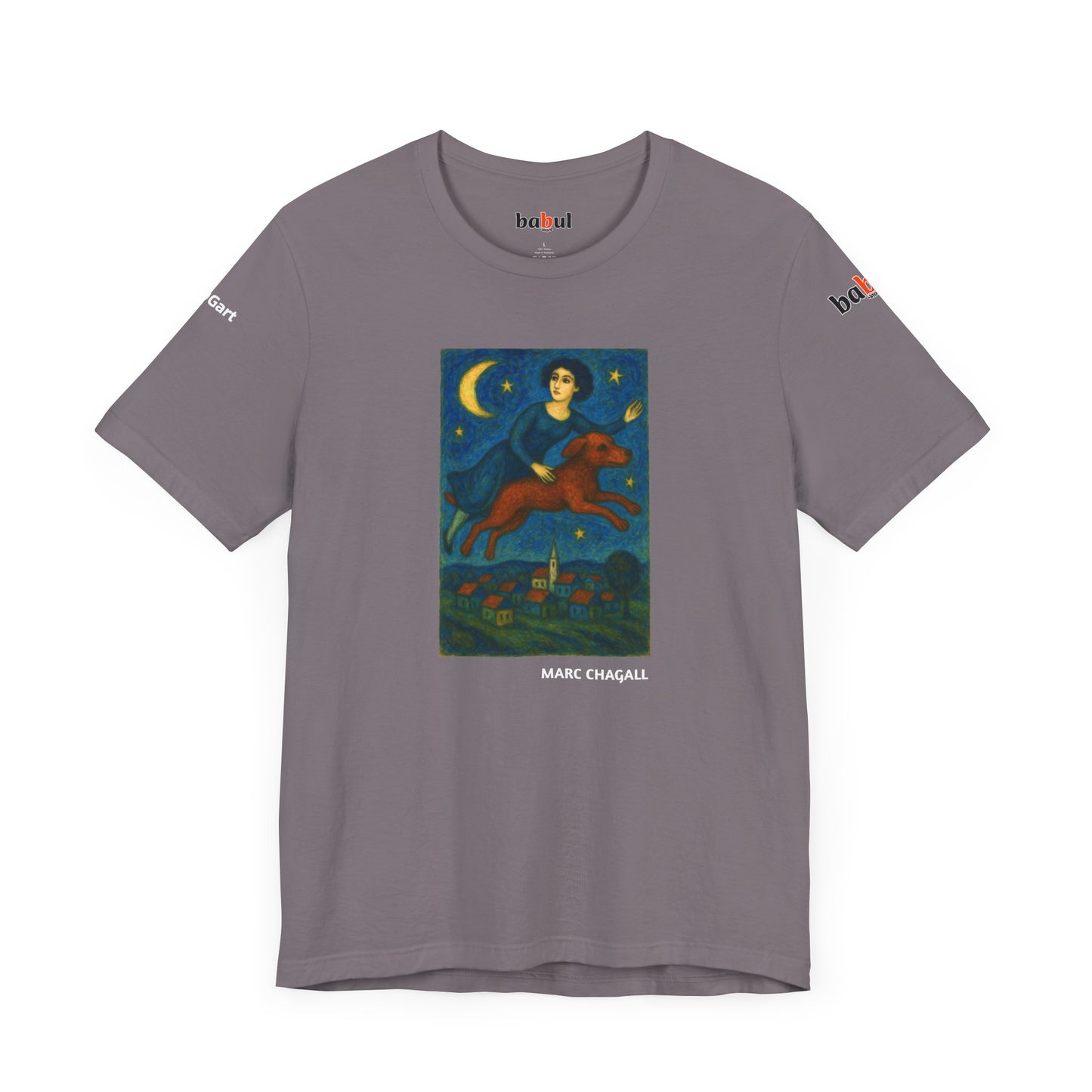 DOGART Unisex Jersey Cat T-Shirt - MARC CHAGALL - Iconic Painting Reimagined with Dogs
