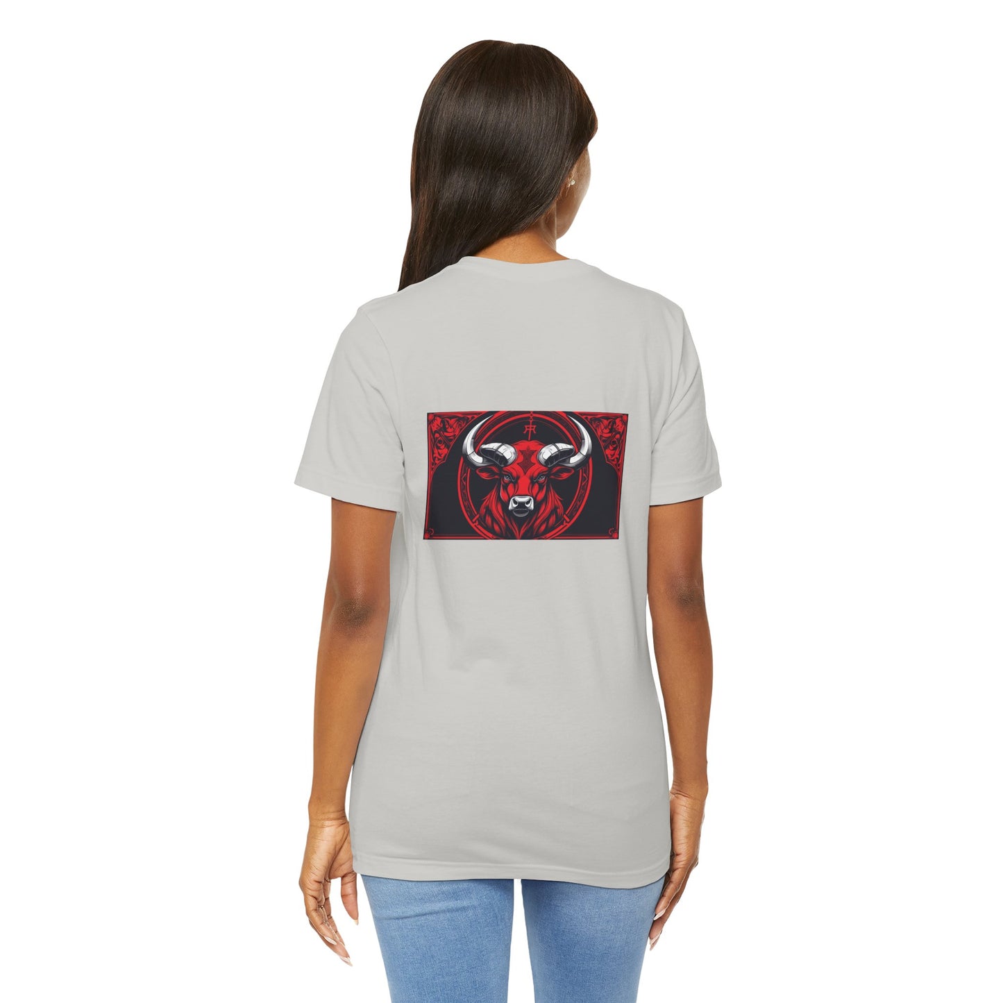 Taurus - Gothic Zodiac, Red Graphic on the back T-Shirt. Zodiac in the Shadows