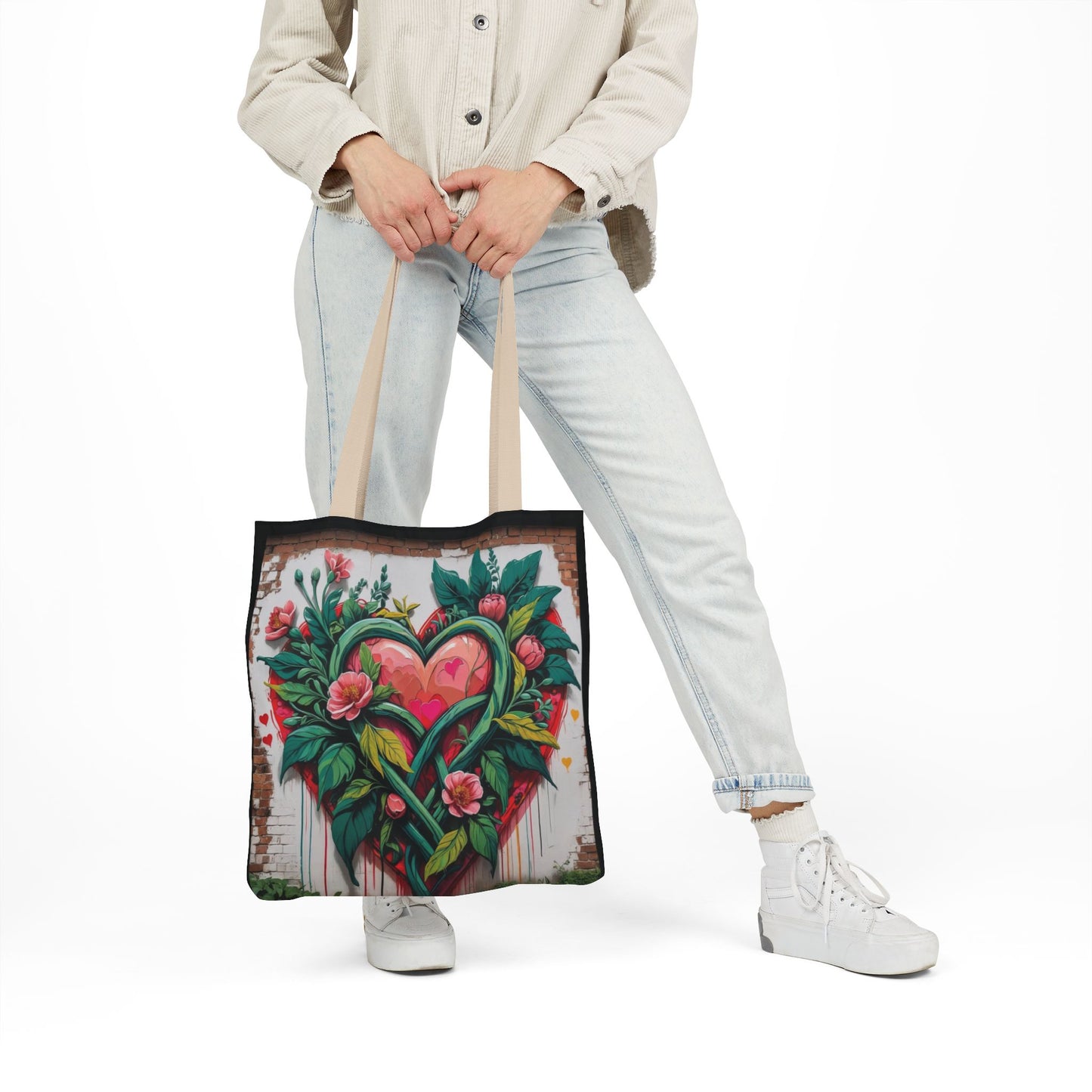 Artistic Surge - Eco-Friendly Canvas Tote Bag - FLOWERED HEARTS