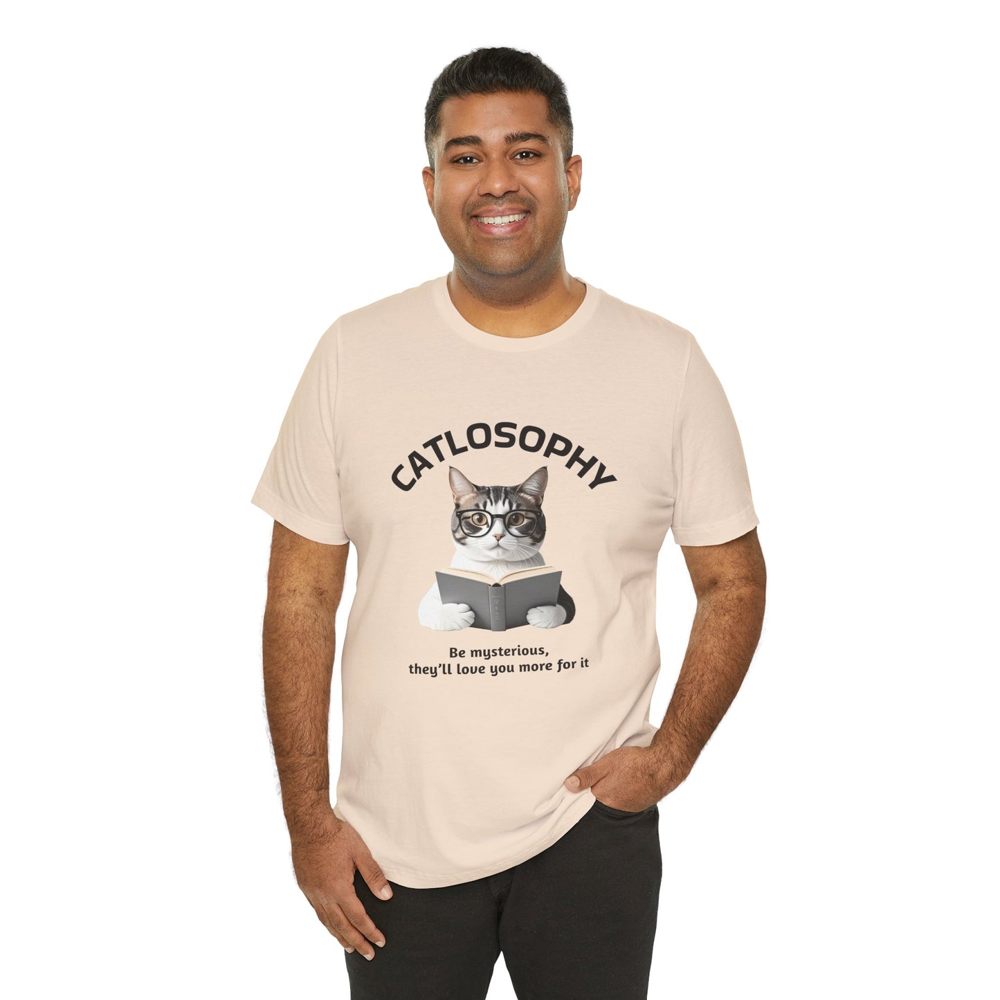 Catlosophy Unisex Jersey Short Sleeve Tee – "Be mysterious" Design