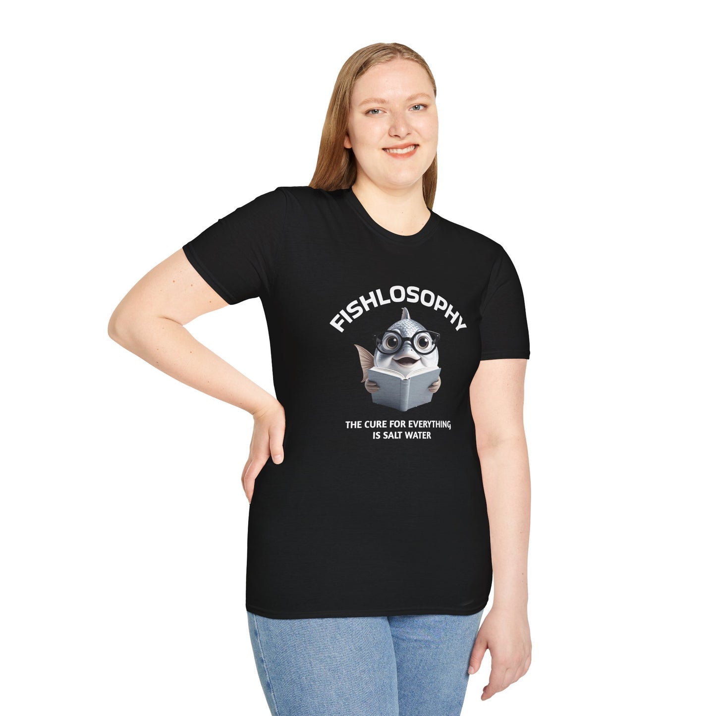 Fishlosophy Unisex T-Shirt - Ocean Vibes and Life's Questions Design - The Cure For Everything Is Salt Water