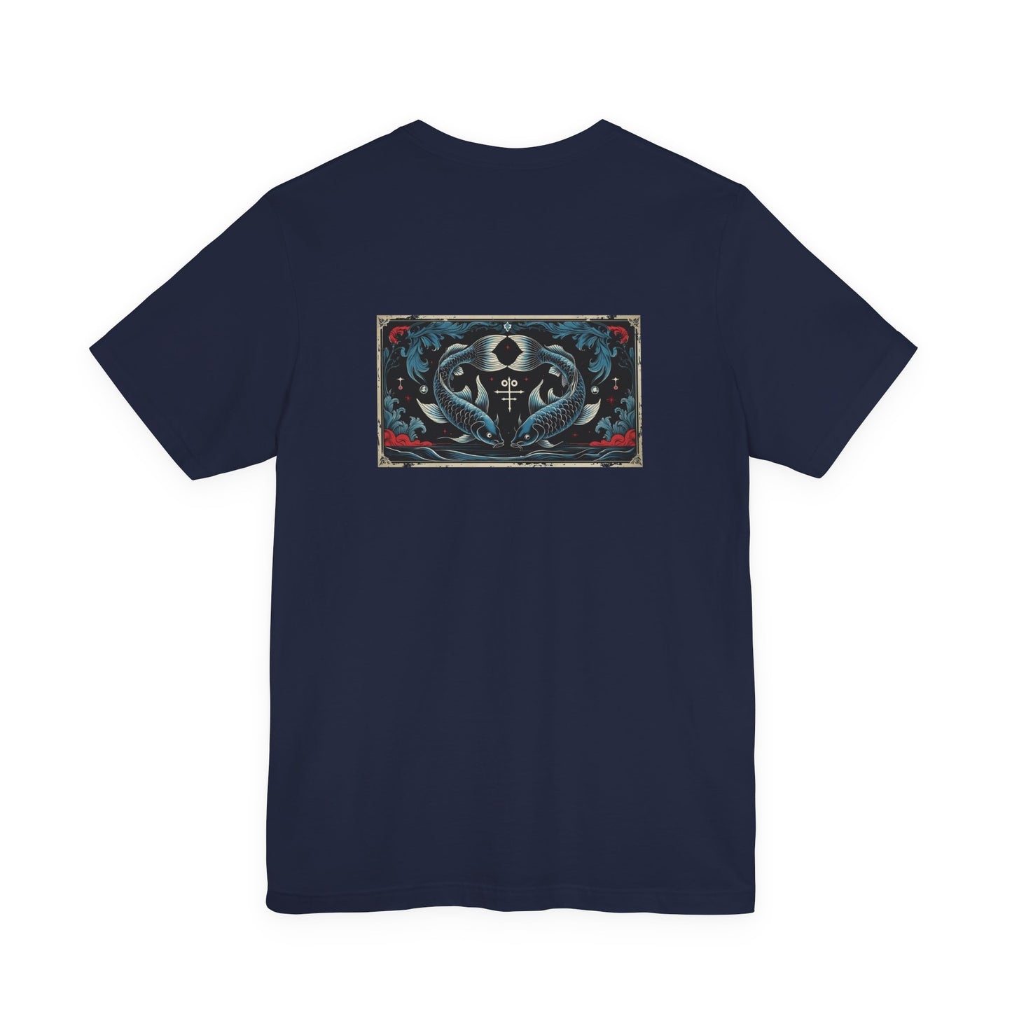 Pisces - Gothic Zodiac T-Shirt. Blue graphic on the back. Zodiac in the Shadows