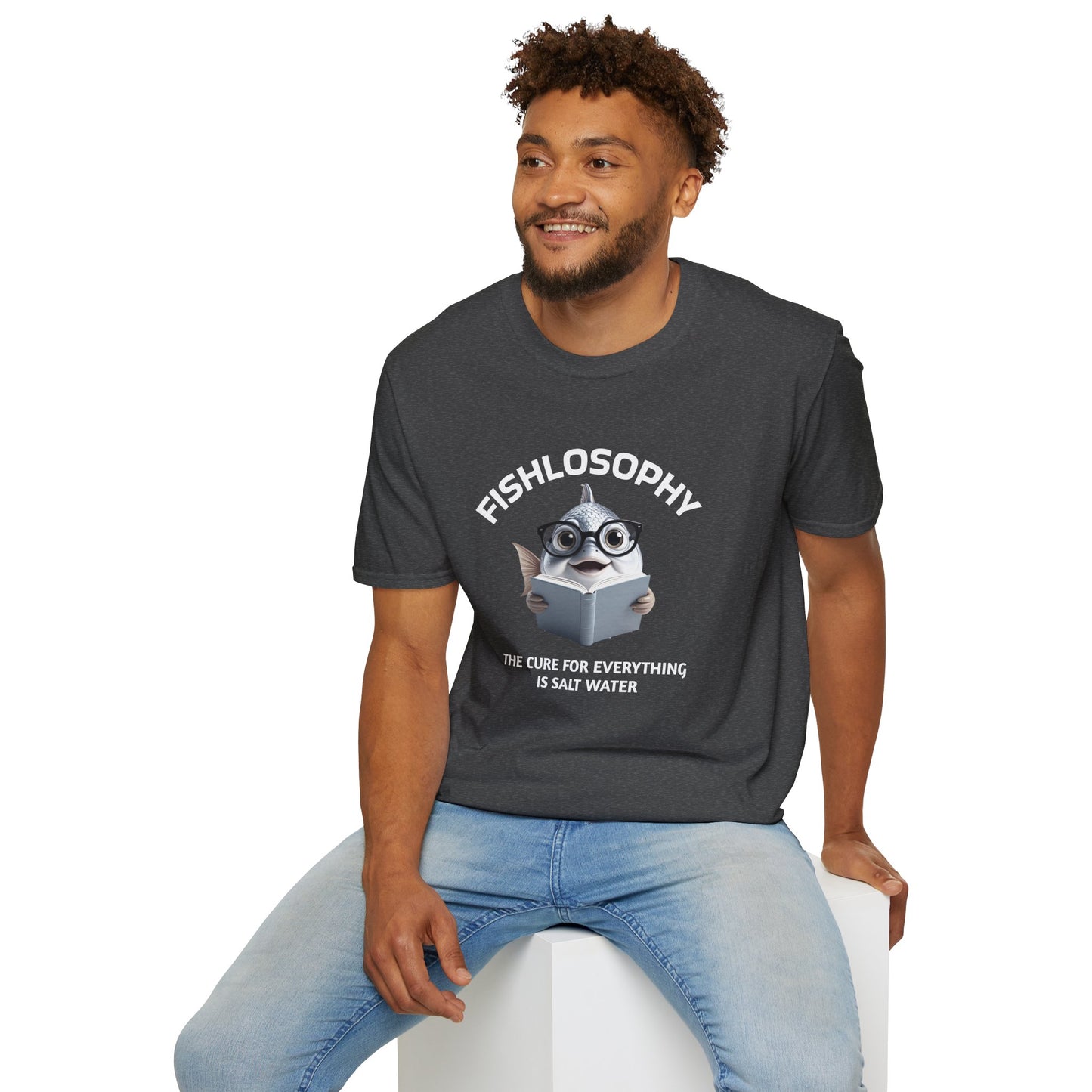 Fishlosophy Unisex T-Shirt - Ocean Vibes and Life's Questions Design - The Cure For Everything Is Salt Water