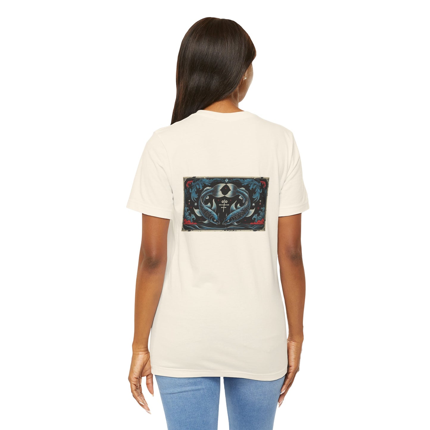 Pisces - Gothic Zodiac T-Shirt. Blue graphic on the back. Zodiac in the Shadows