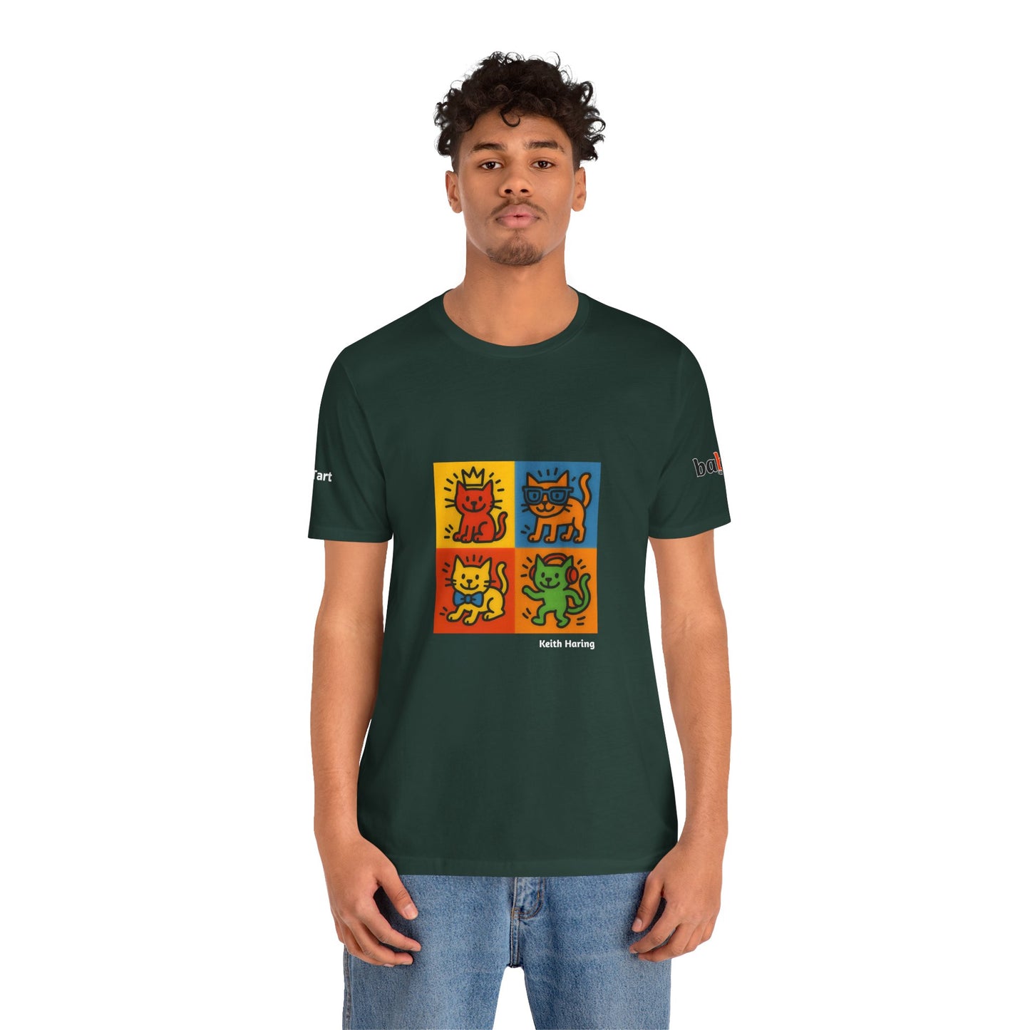 CATART Unisex Jersey Cat T-Shirt - KEITH HARING - Iconic Painting Reimagined with Cats