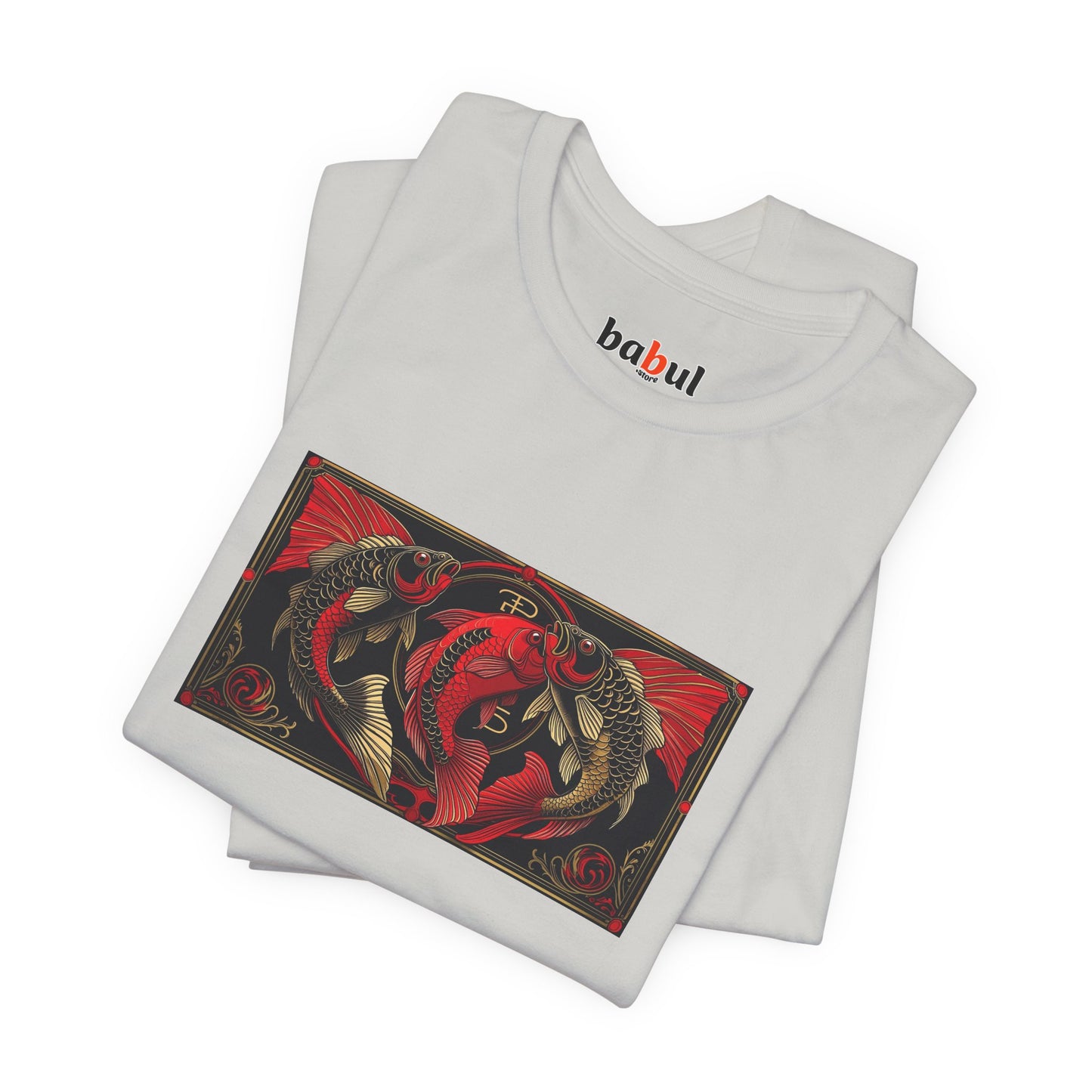 Pisces - Gothic Zodiac T-Shirt. Red graphic in front. Zodiac in the Shadows