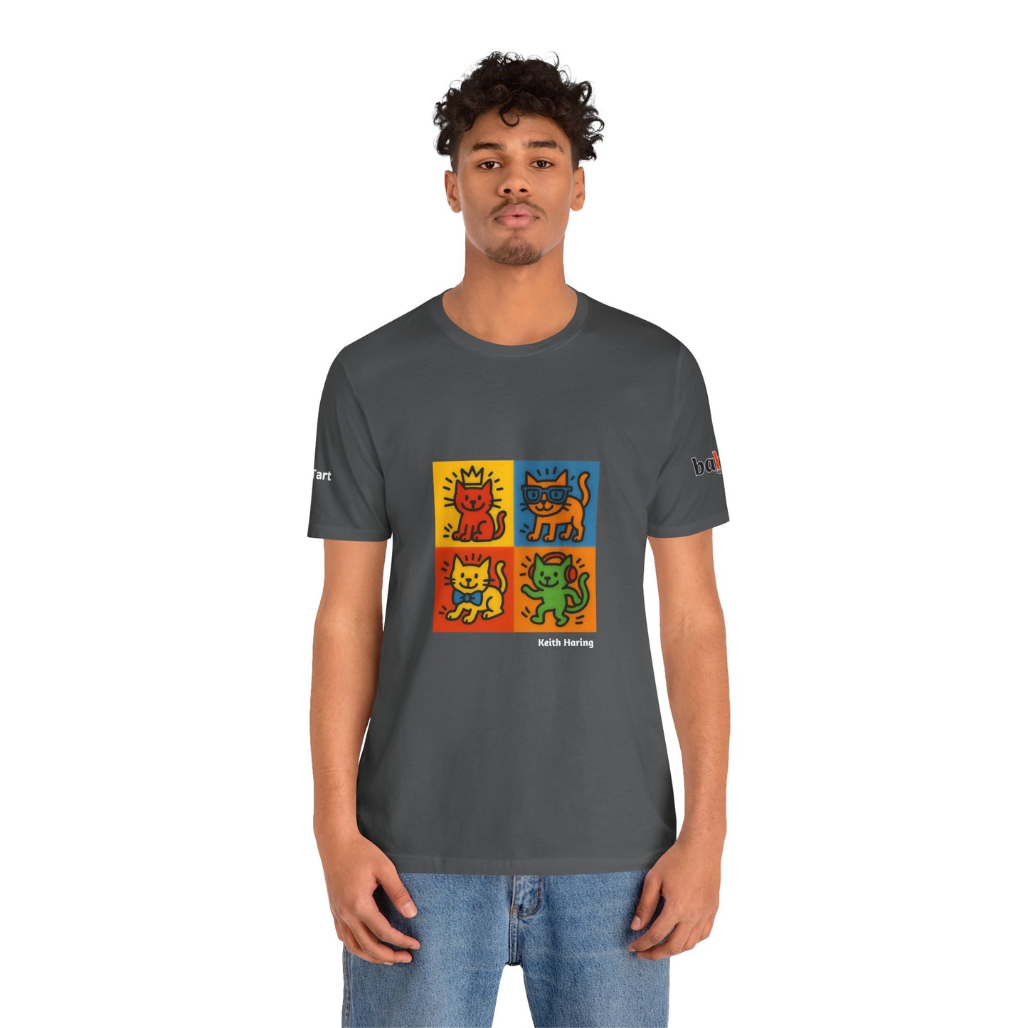 CATART Unisex Jersey Cat T-Shirt - KEITH HARING - Iconic Painting Reimagined with Cats