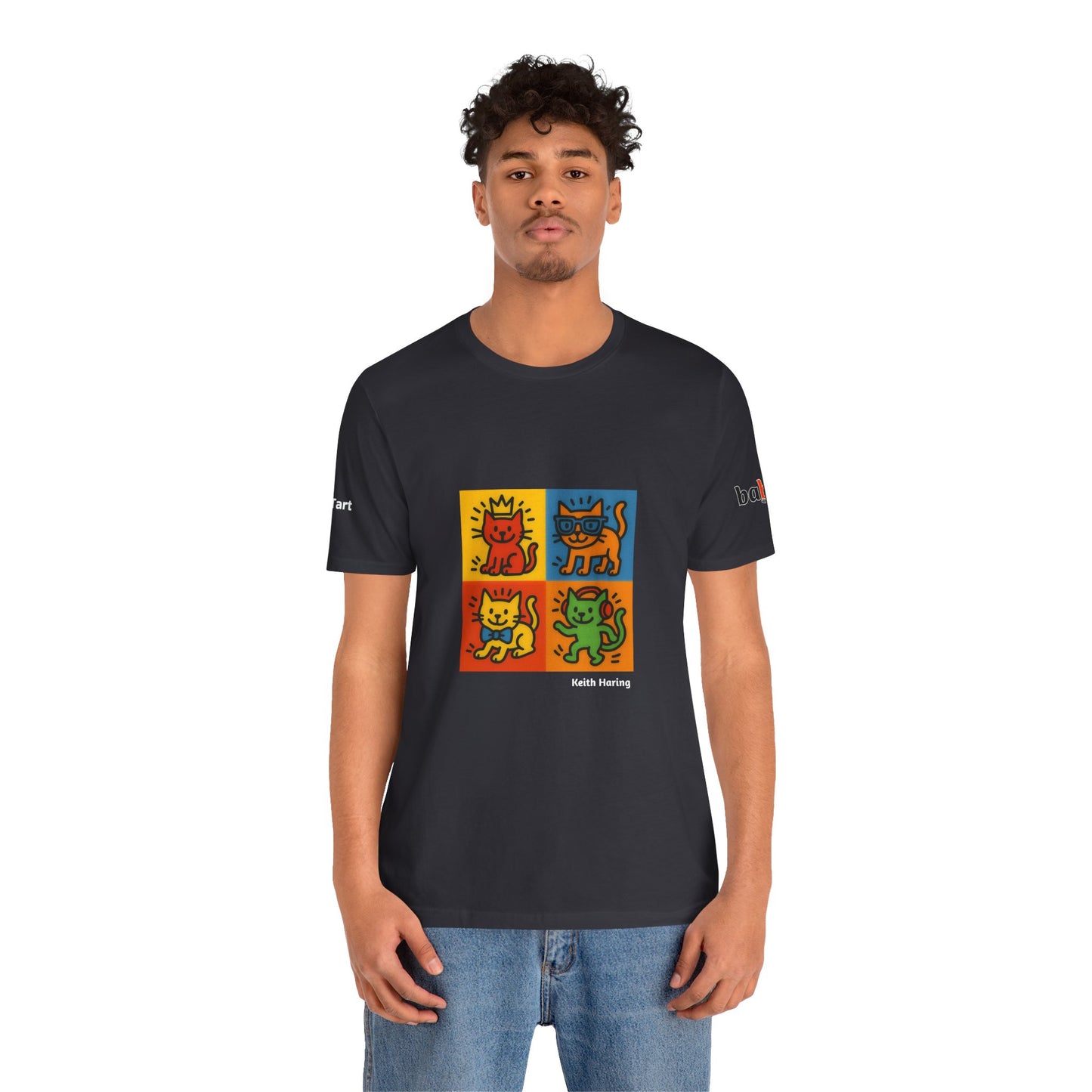 CATART Unisex Jersey Cat T-Shirt - KEITH HARING - Iconic Painting Reimagined with Cats