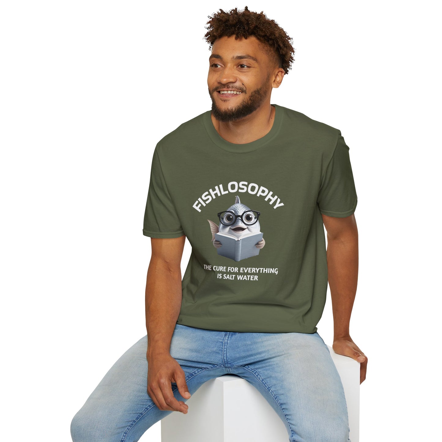 Fishlosophy Unisex T-Shirt - Ocean Vibes and Life's Questions Design - The Cure For Everything Is Salt Water