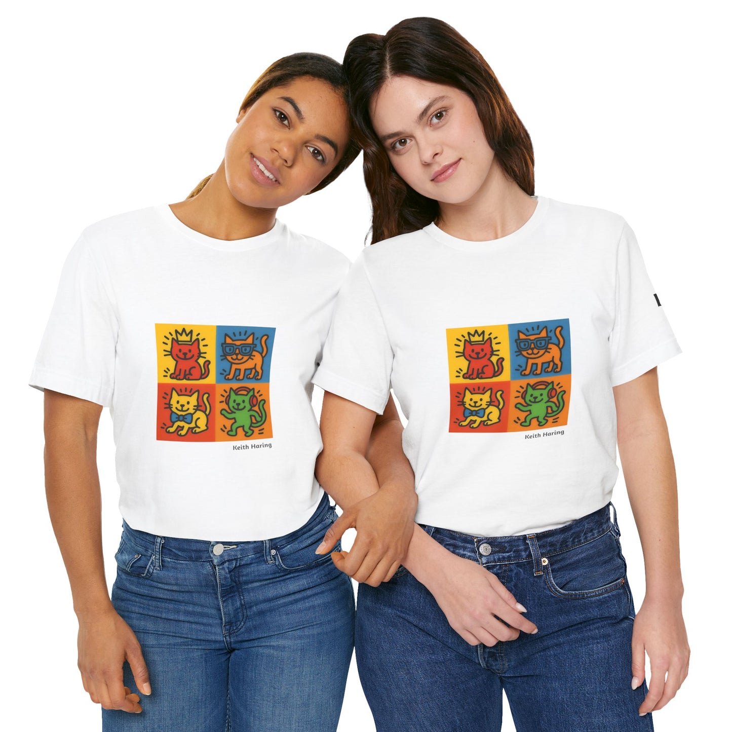CATART Unisex Jersey Cat T-Shirt - KEITH HARING - Iconic Painting Reimagined with Cats