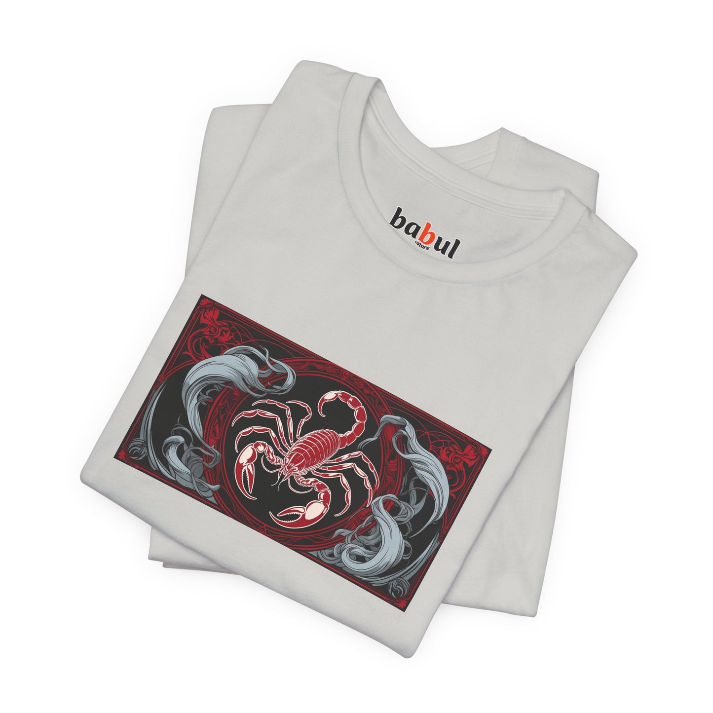 Scorpio - Gothic Zodiac T-Shirt. Red graphic in front. Zodiac in the Shadows