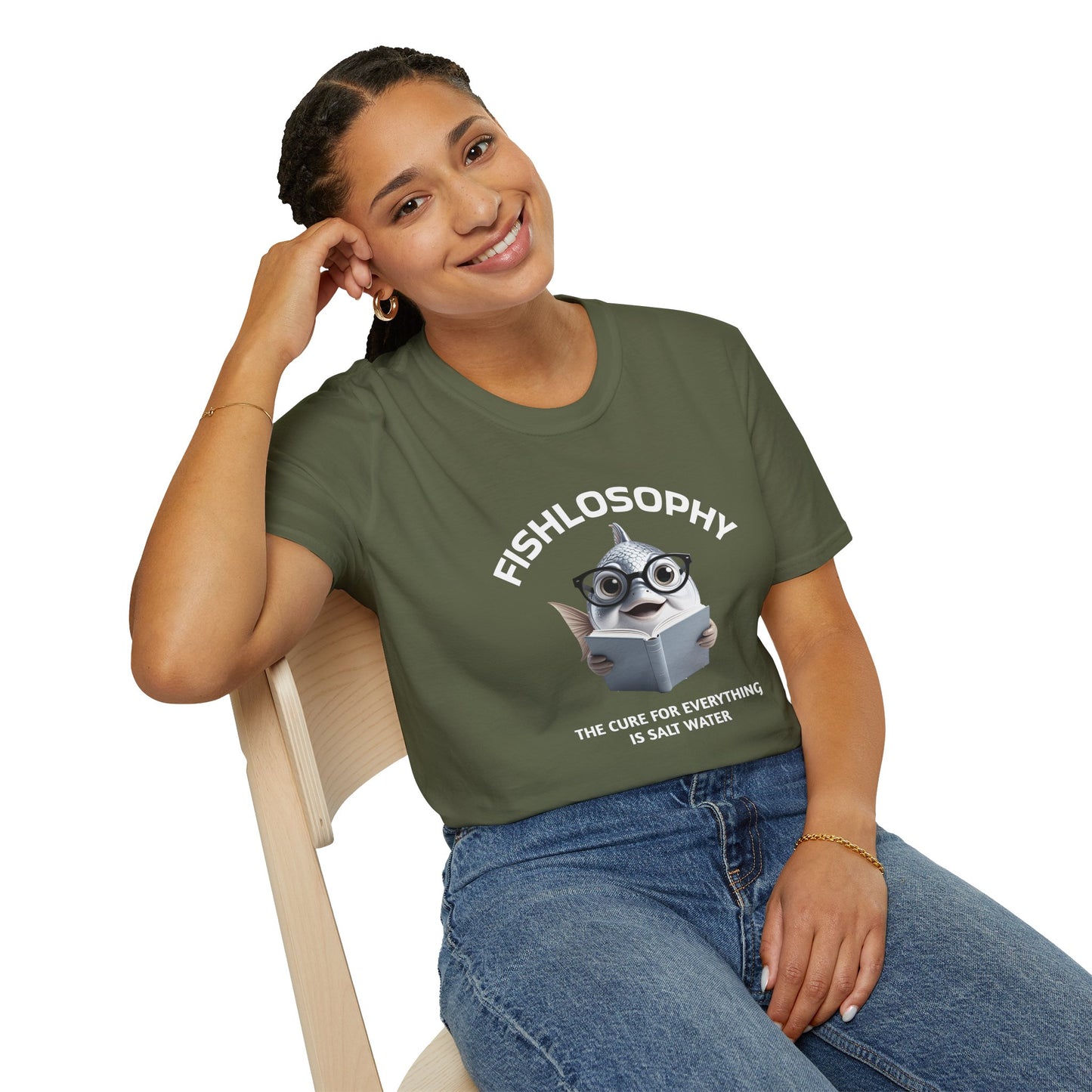 Fishlosophy Unisex T-Shirt - Ocean Vibes and Life's Questions Design - The Cure For Everything Is Salt Water