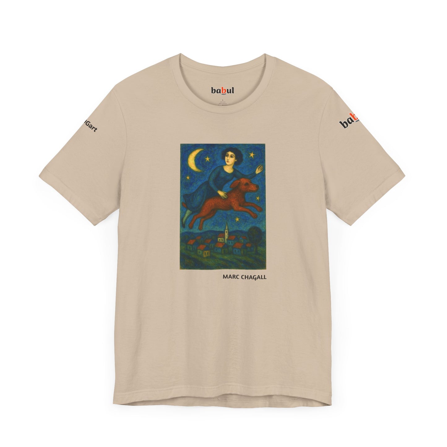 DOGART Unisex Jersey Cat T-Shirt - MARC CHAGALL - Iconic Painting Reimagined with Dogs