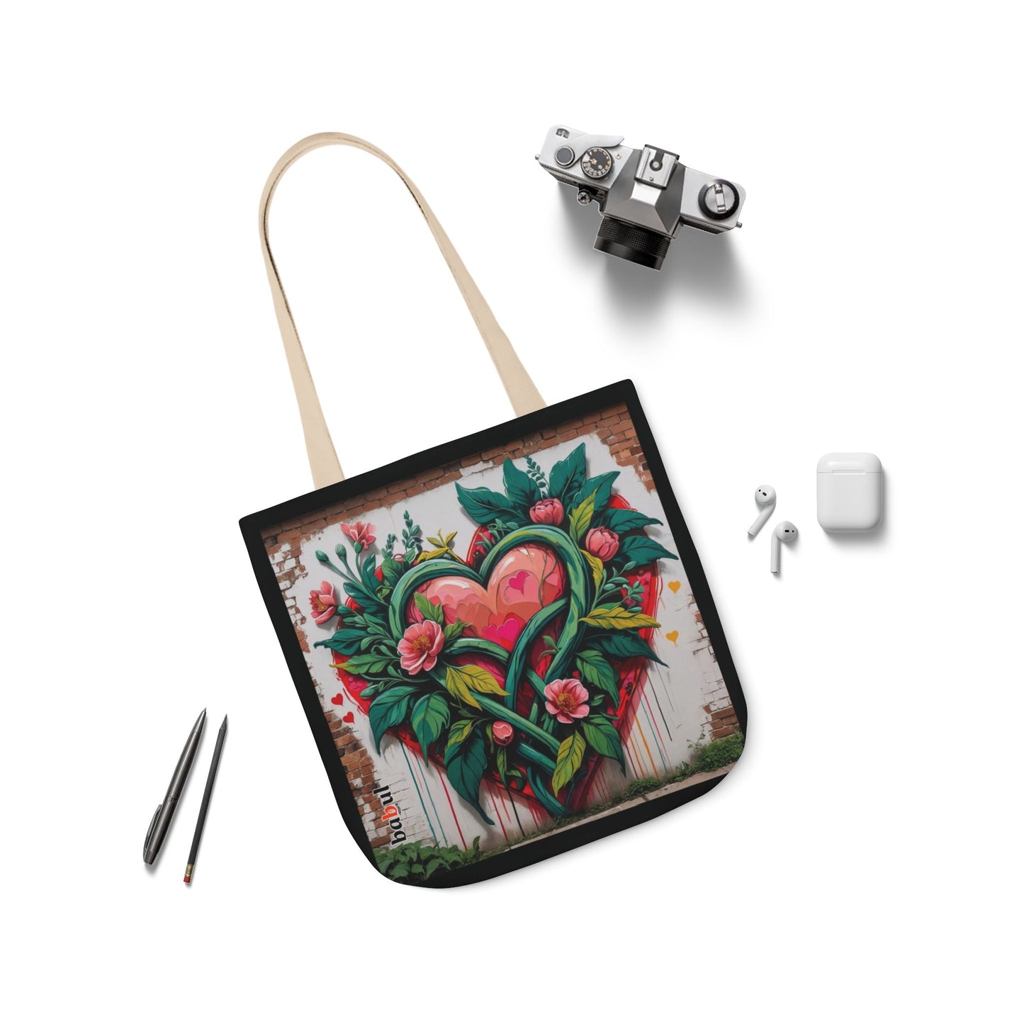 Artistic Surge - Eco-Friendly Canvas Tote Bag - FLOWERED HEARTS