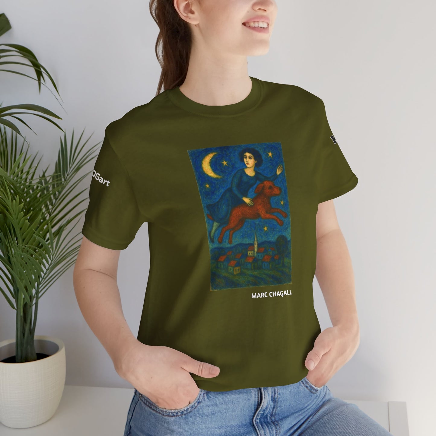 DOGART Unisex Jersey Cat T-Shirt - MARC CHAGALL - Iconic Painting Reimagined with Dogs