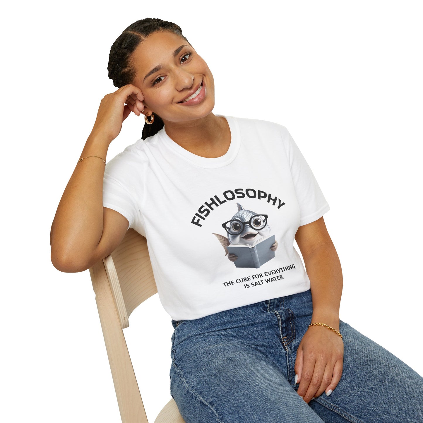 Fishlosophy Unisex T-Shirt - Ocean Vibes and Life's Questions Design - The Cure For Everything Is Salt Water