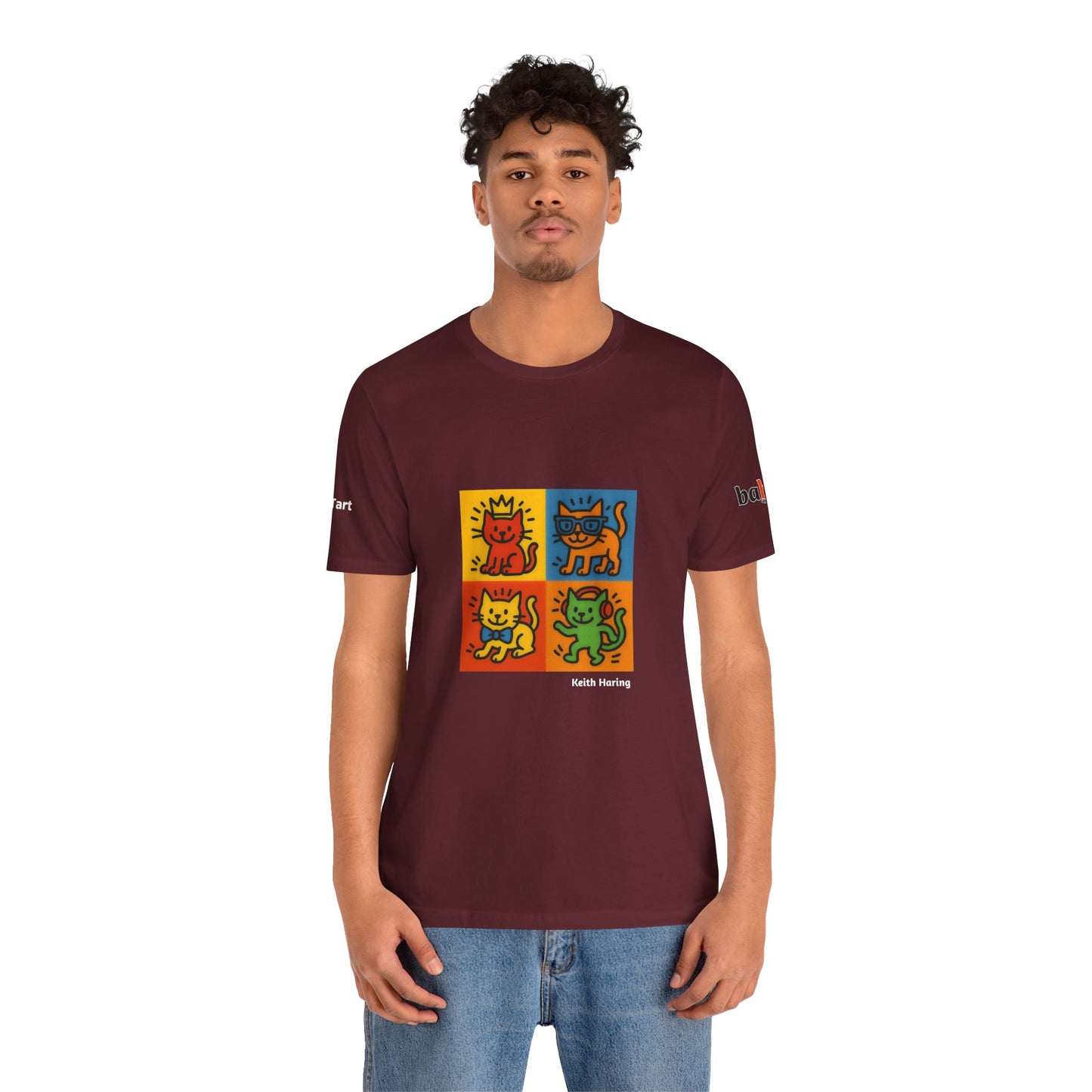 CATART Unisex Jersey Cat T-Shirt - KEITH HARING - Iconic Painting Reimagined with Cats