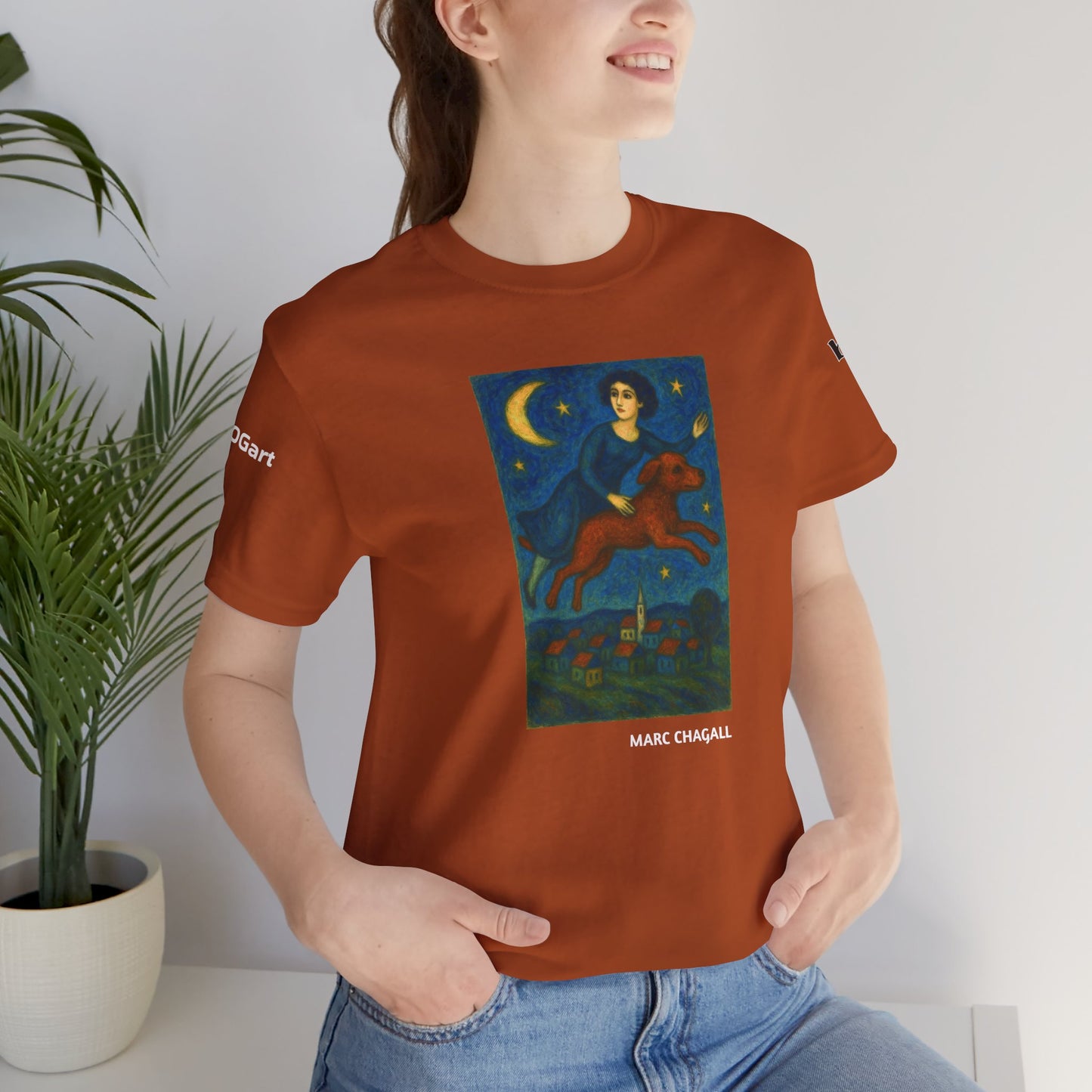 DOGART Unisex Jersey Cat T-Shirt - MARC CHAGALL - Iconic Painting Reimagined with Dogs