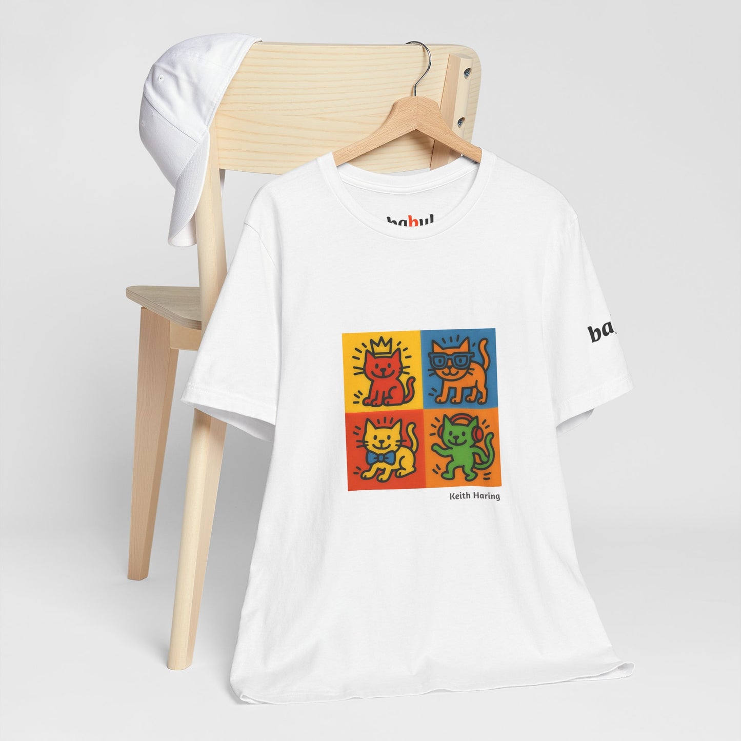 CATART Unisex Jersey Cat T-Shirt - KEITH HARING - Iconic Painting Reimagined with Cats