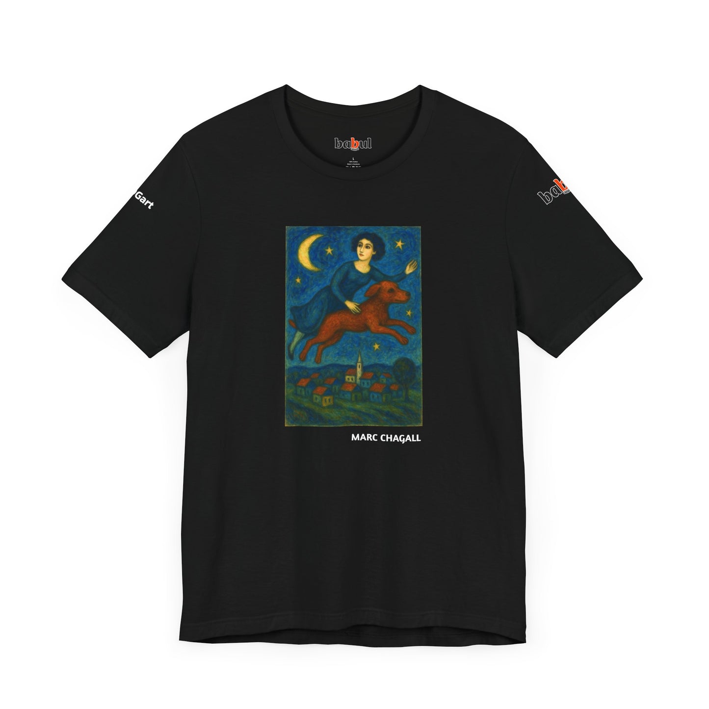 DOGART Unisex Jersey Cat T-Shirt - MARC CHAGALL - Iconic Painting Reimagined with Dogs