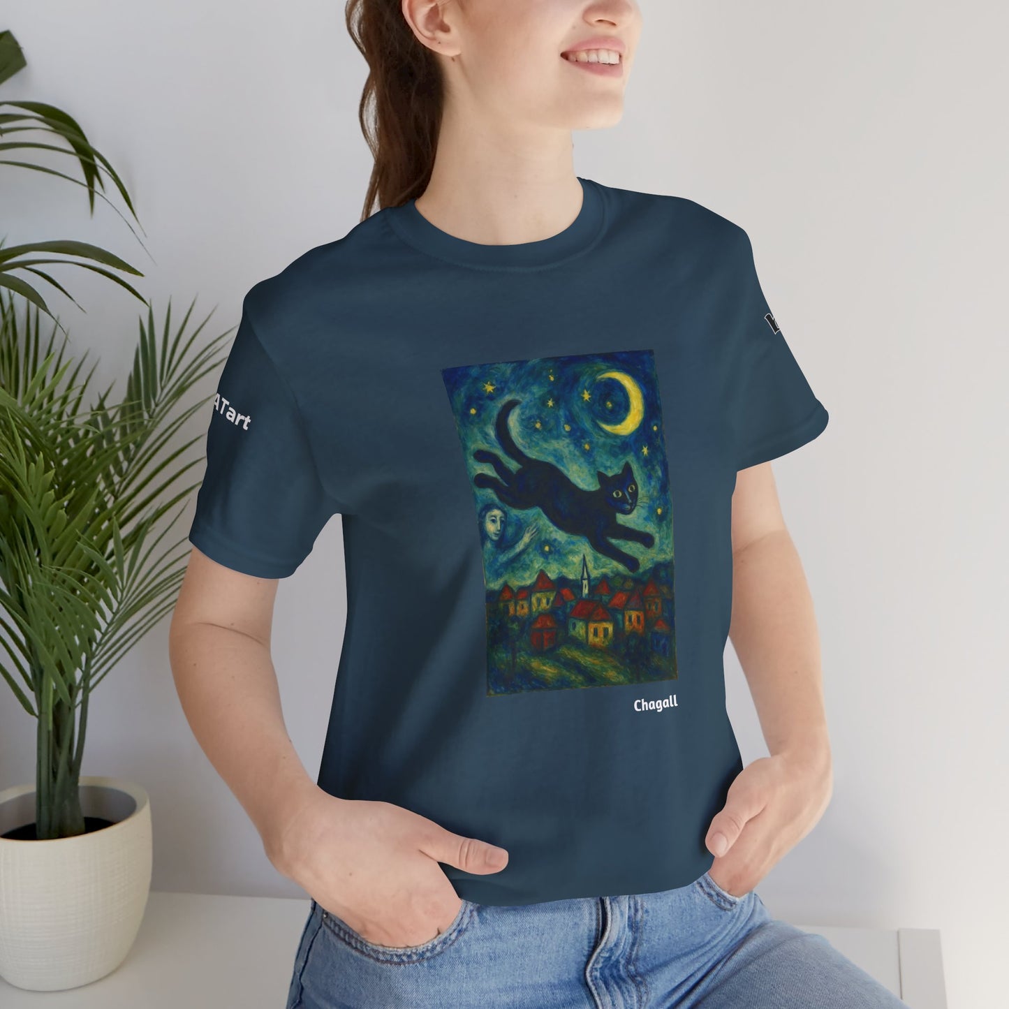 CATART Unisex Jersey Cat T-Shirt - MARC CHAGALL - Iconic Painting Reimagined with Cats