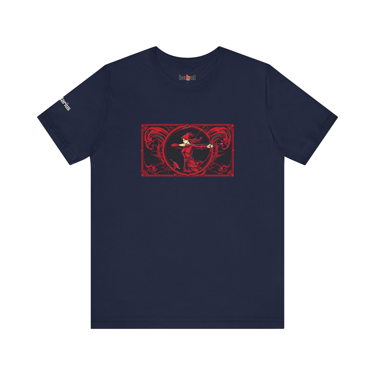Sagittarius - Gothic Zodiac T-Shirt. Red graphic in front. Zodiac in the Shadows