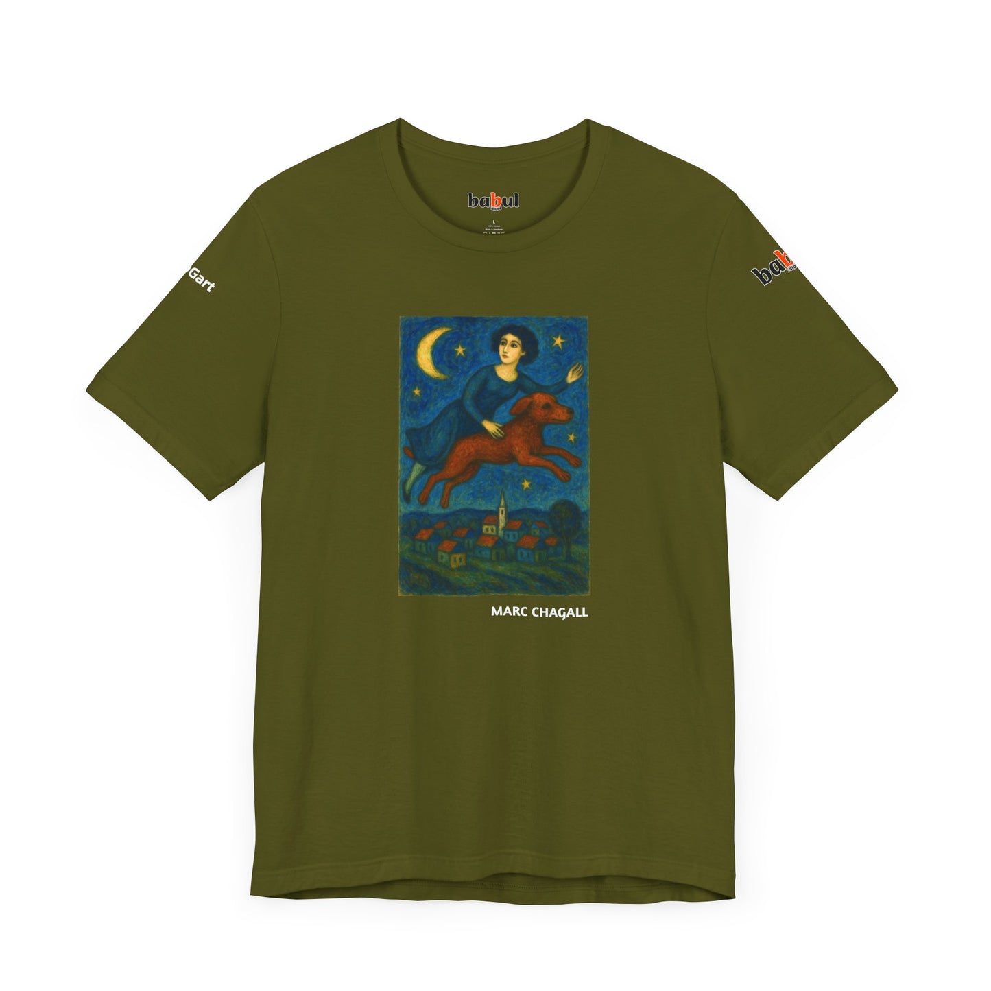 DOGART Unisex Jersey Cat T-Shirt - MARC CHAGALL - Iconic Painting Reimagined with Dogs