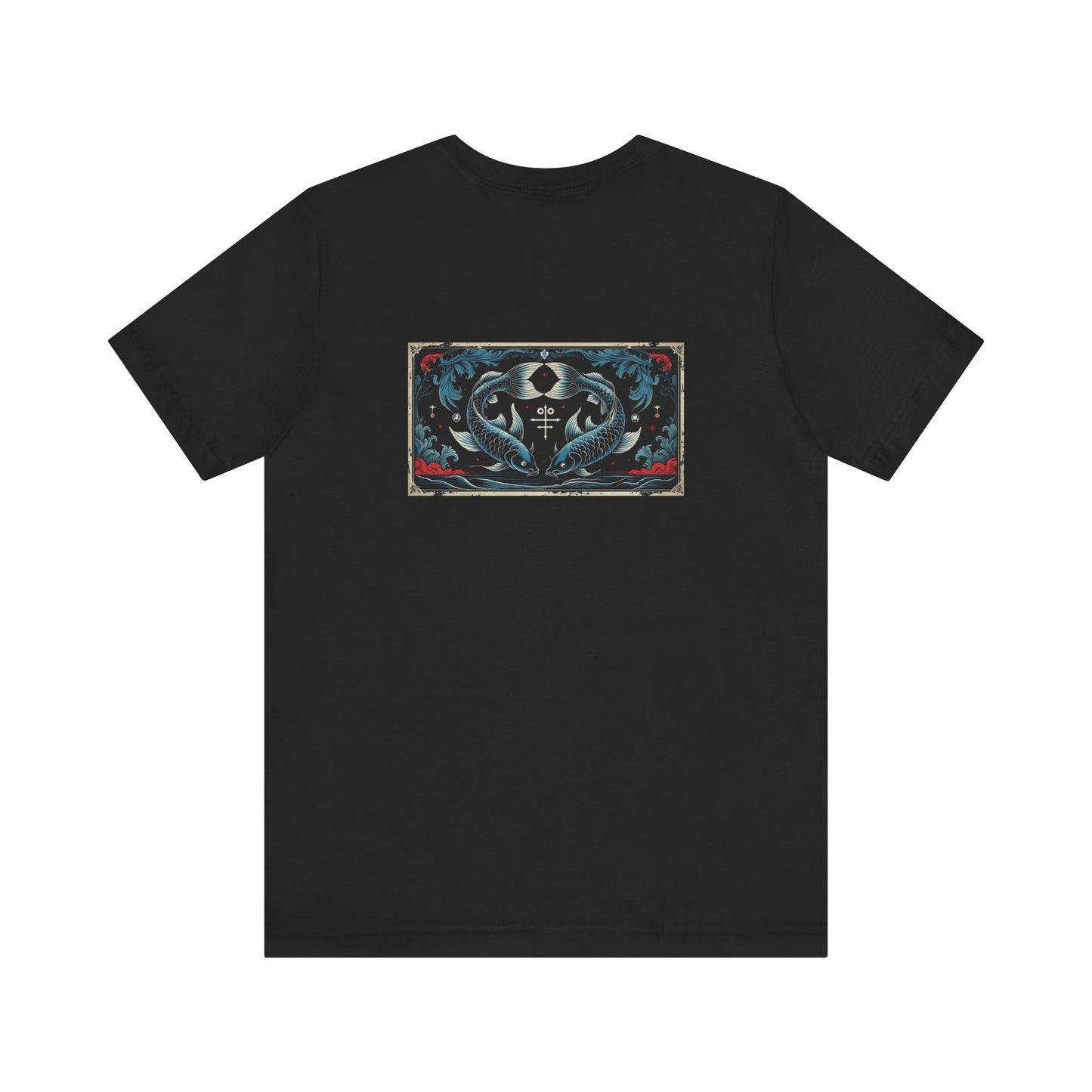 Pisces - Gothic Zodiac T-Shirt. Blue graphic on the back. Zodiac in the Shadows