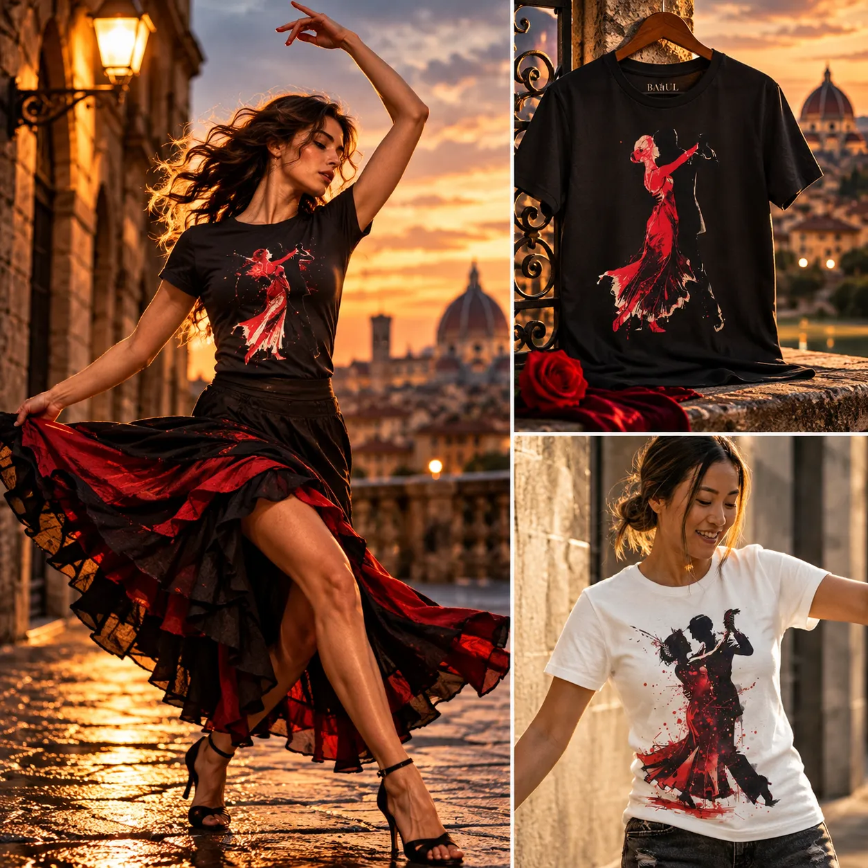 Midnight Tango collection by Babul — artistic tango-inspired graphic T-shirts