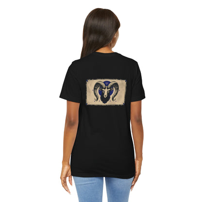 Aries - Gothic Zodiac T-Shirt. Blue graphic on the back. Zodiac in the Shadows