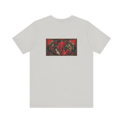 Pisces - Gothic Zodiac, Red Graphic on the back T-Shirt. Zodiac in the Shadows