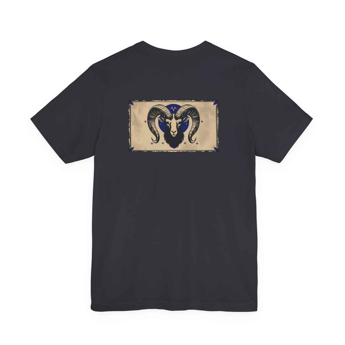 Aries - Gothic Zodiac T-Shirt. Blue graphic on the back. Zodiac in the Shadows